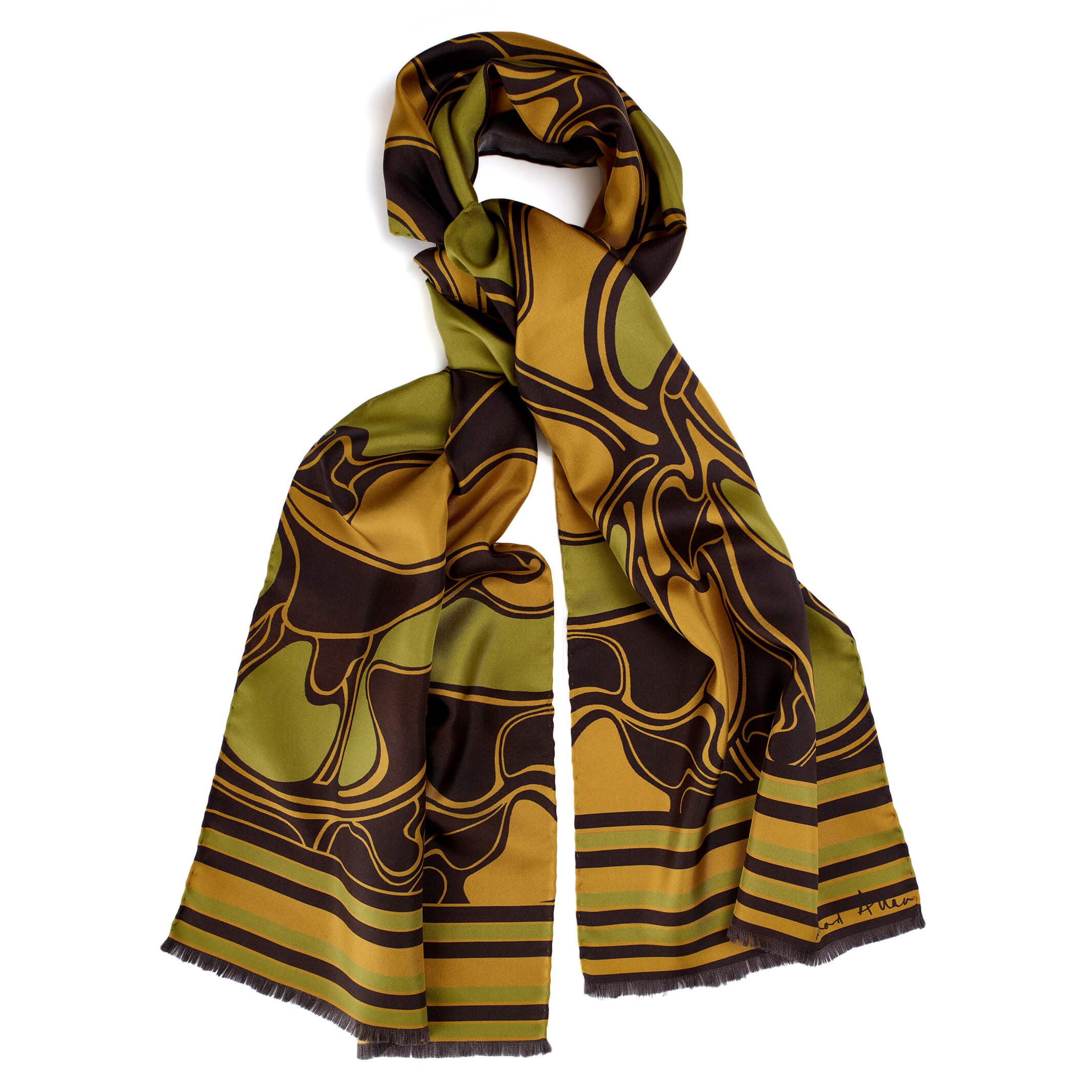 Women’s Green / Yellow / Orange Green Metro Long Silk Scarf Richard Allan London