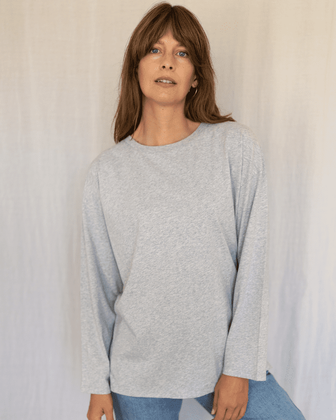 Maya Women's Organic Cotton Crew Long Sleeve T-shirt Grey Marl