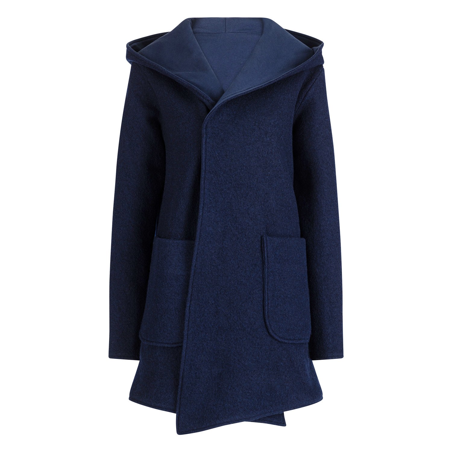 Nikka Place Women's Hooded Wool Midi Cardigan With Pockets In Dark Blue In Blue