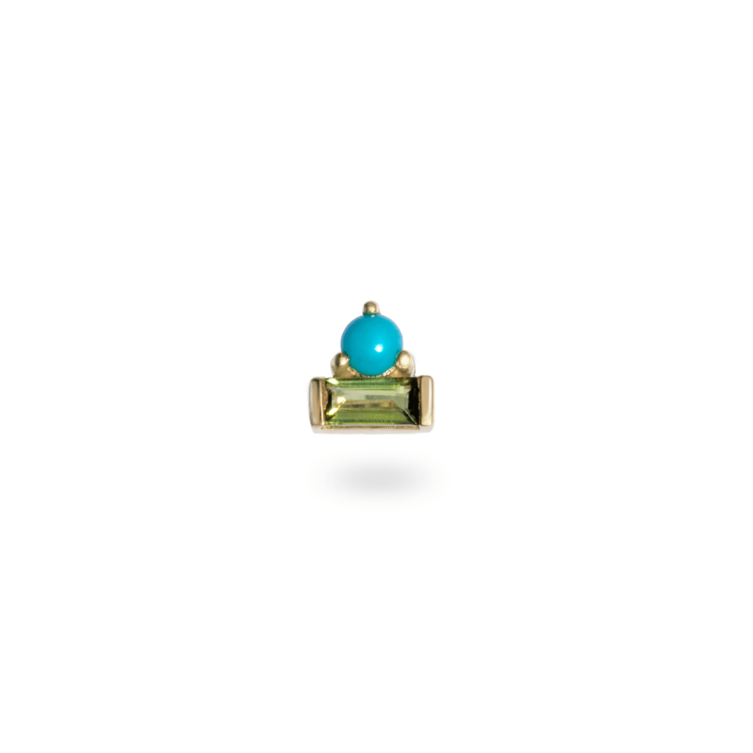 Zohreh Women's Green / Gold Turquoise & Green Tourmaline Baguette Flat Back Earring 9k Gold In Green/gold