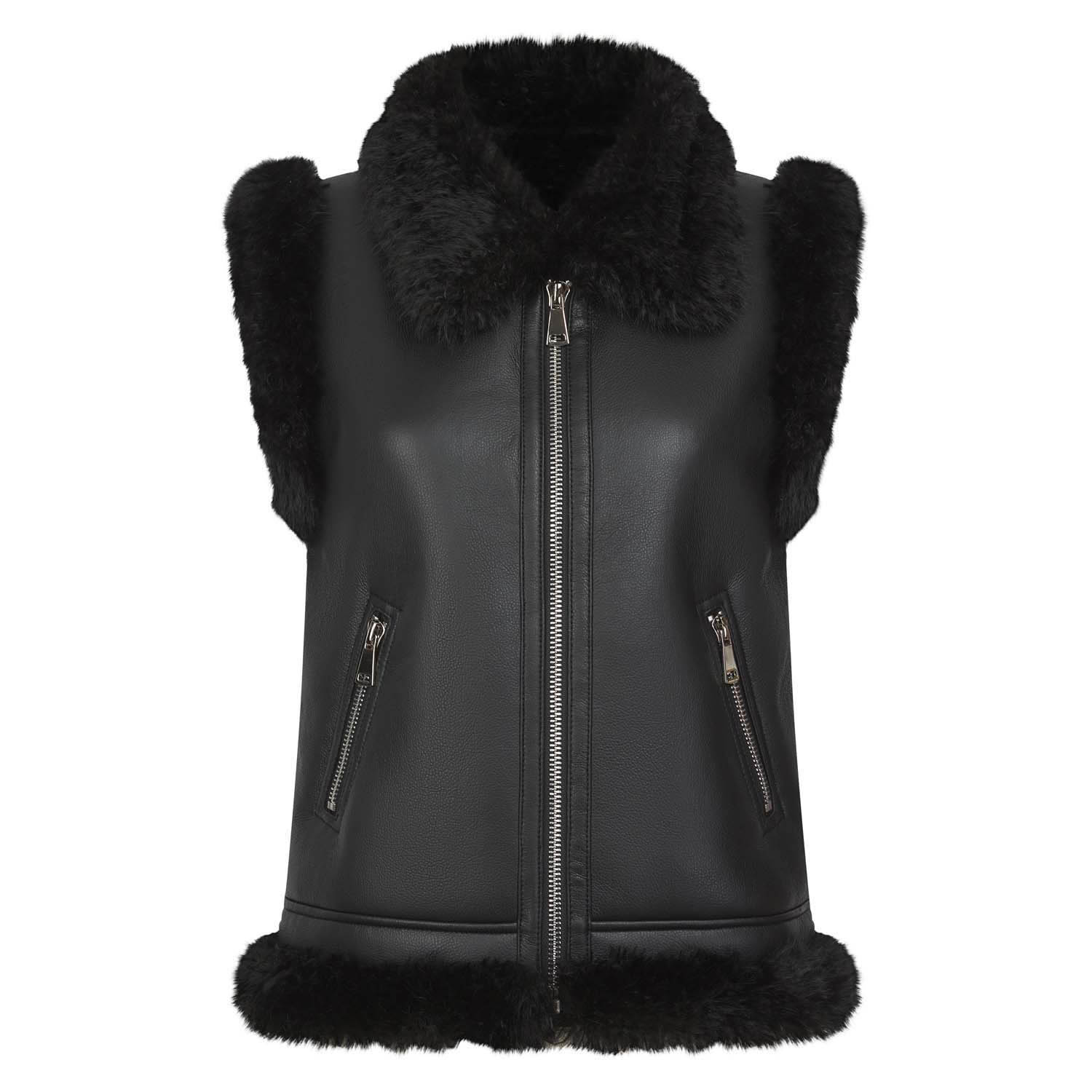 Nooki Design Women's Devina Leather Look Biker Gilet - Black