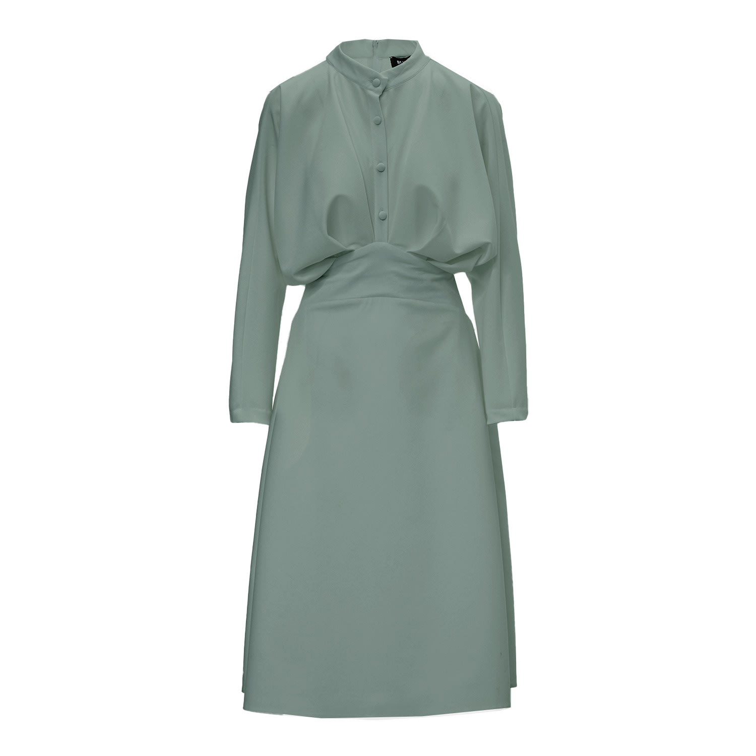 Bluzat Women's Green Khaki Midi Dress With Draping And Buttons In Green