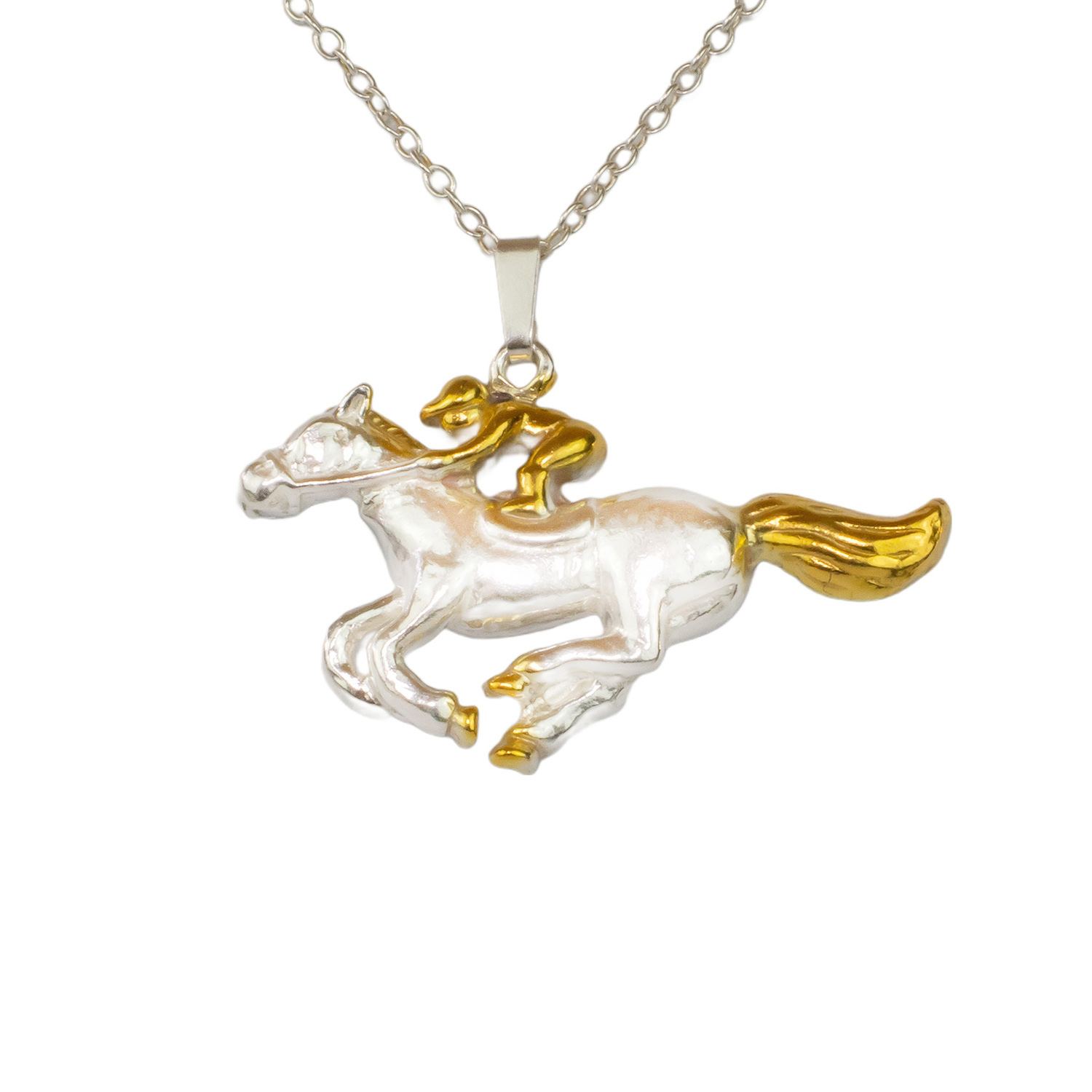 Simon Kemp Jewellers Women's Horse And Jockey Pendant Eighteen Carat Gold On Solid Sterling Silver