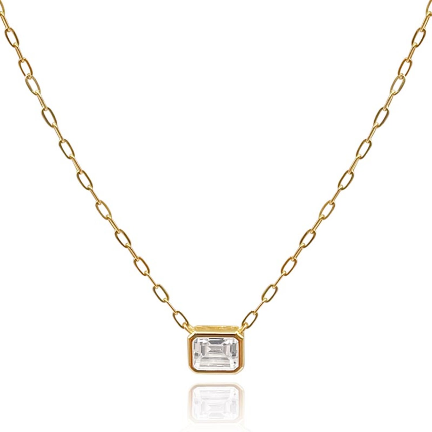 Women’s Neutrals Diamond Cubic Zirconium Emerald Cut Pendant - Sterling Silver Vermeil Chain Michael Nash Jewelry