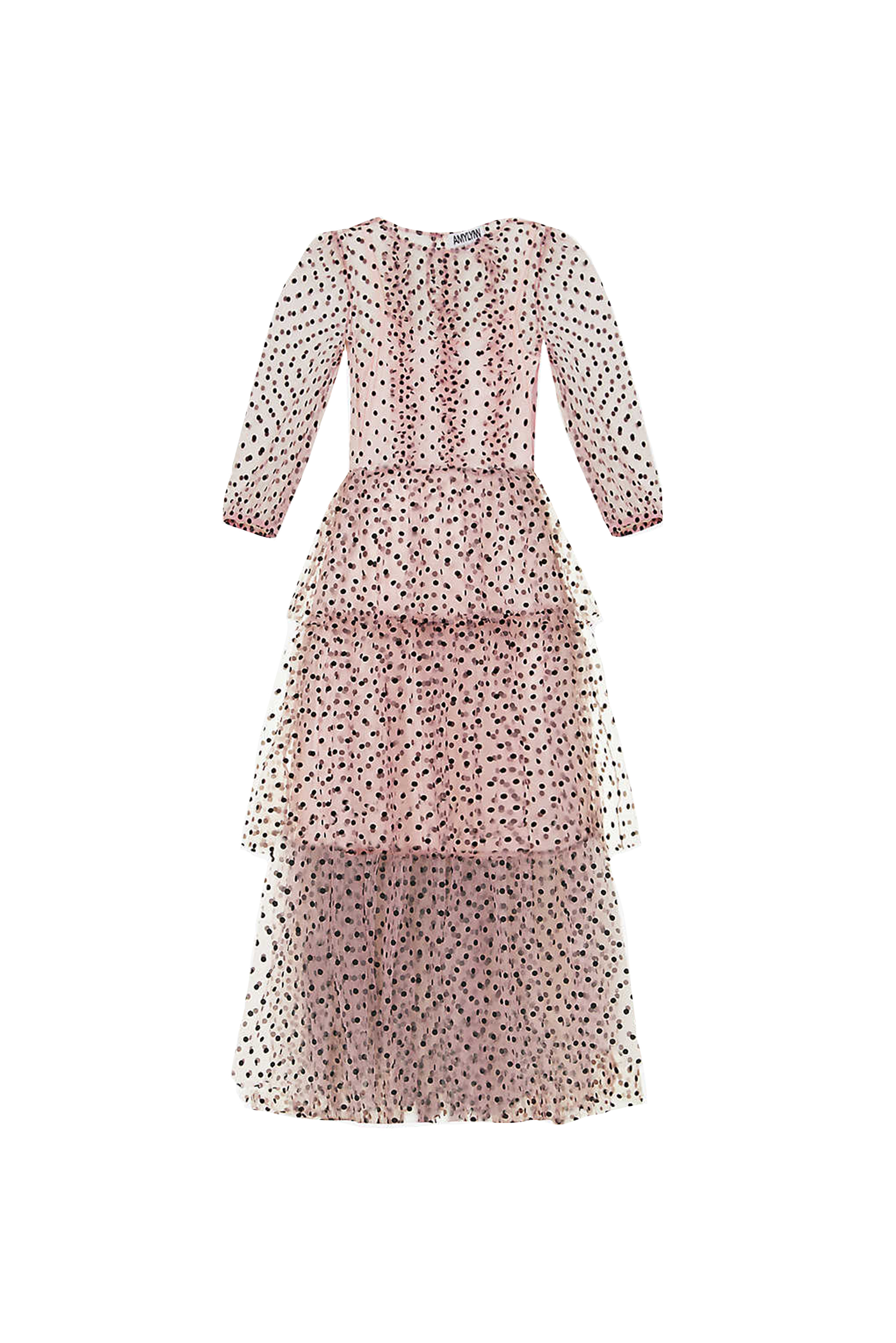 Amy Lynn Women's Annie Pink Spot Mesh Ruffle Tiered Midi Dress