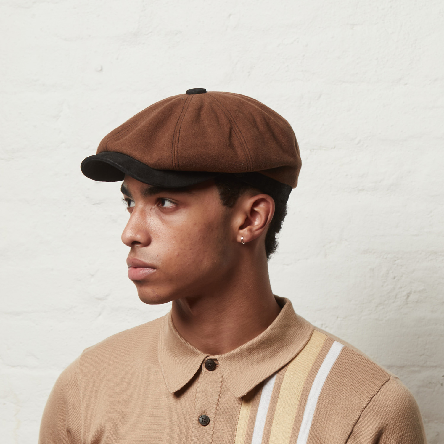 Men's Eden Tobacco Brown Wool Newsboy Bakerboy Peaky Cap With Leather Visor Peak | 61Cm