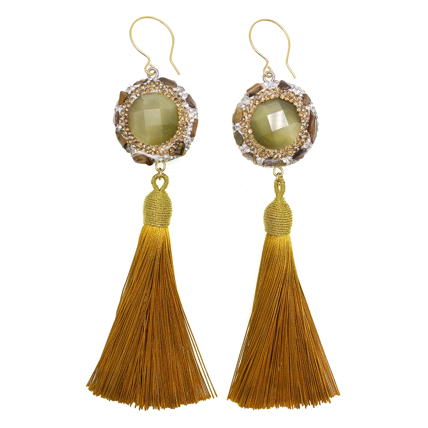 Women’s Yellow / Orange Cat’s Eye Tassel Stones Earrings Farra