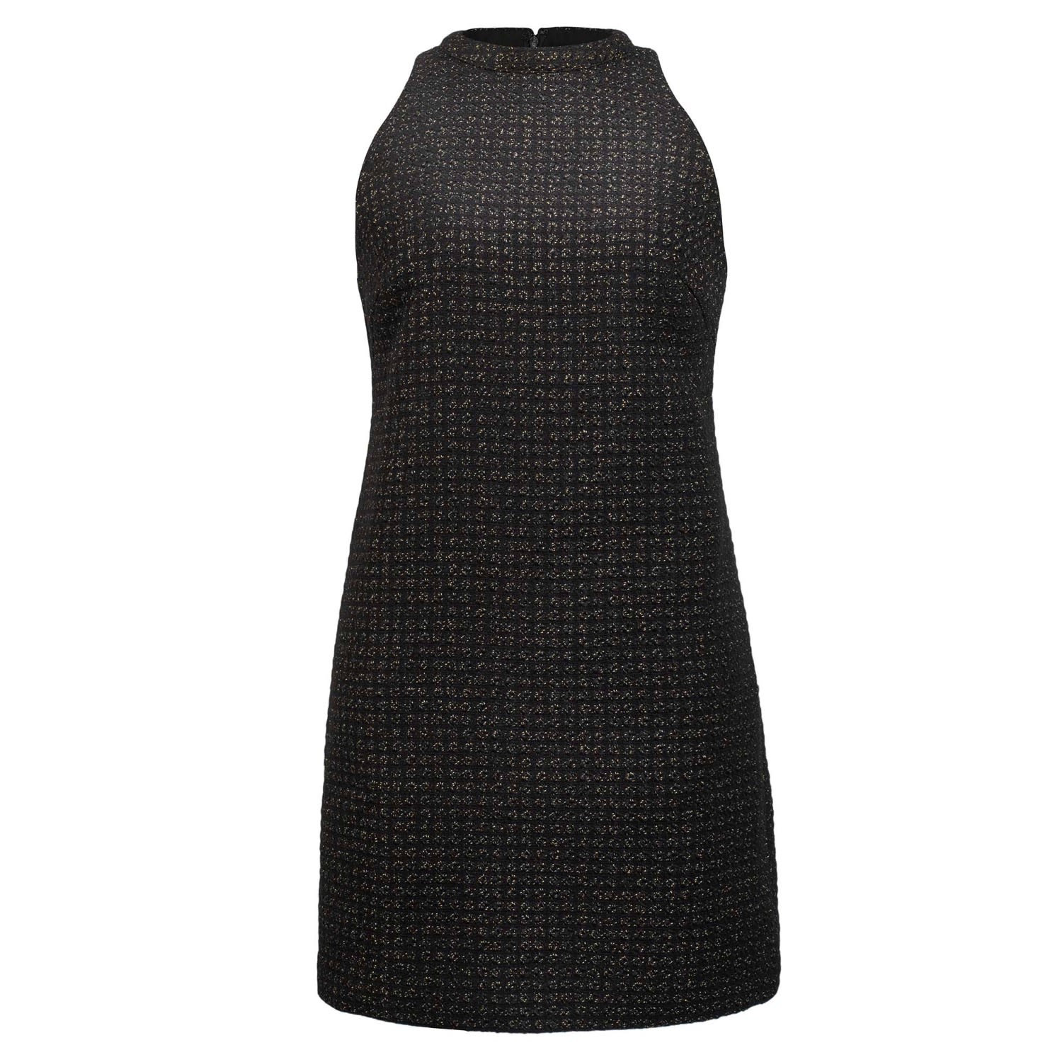 Smart And Joy Women's Black Sleeveless Tweed Trapeze Short Dress In Black