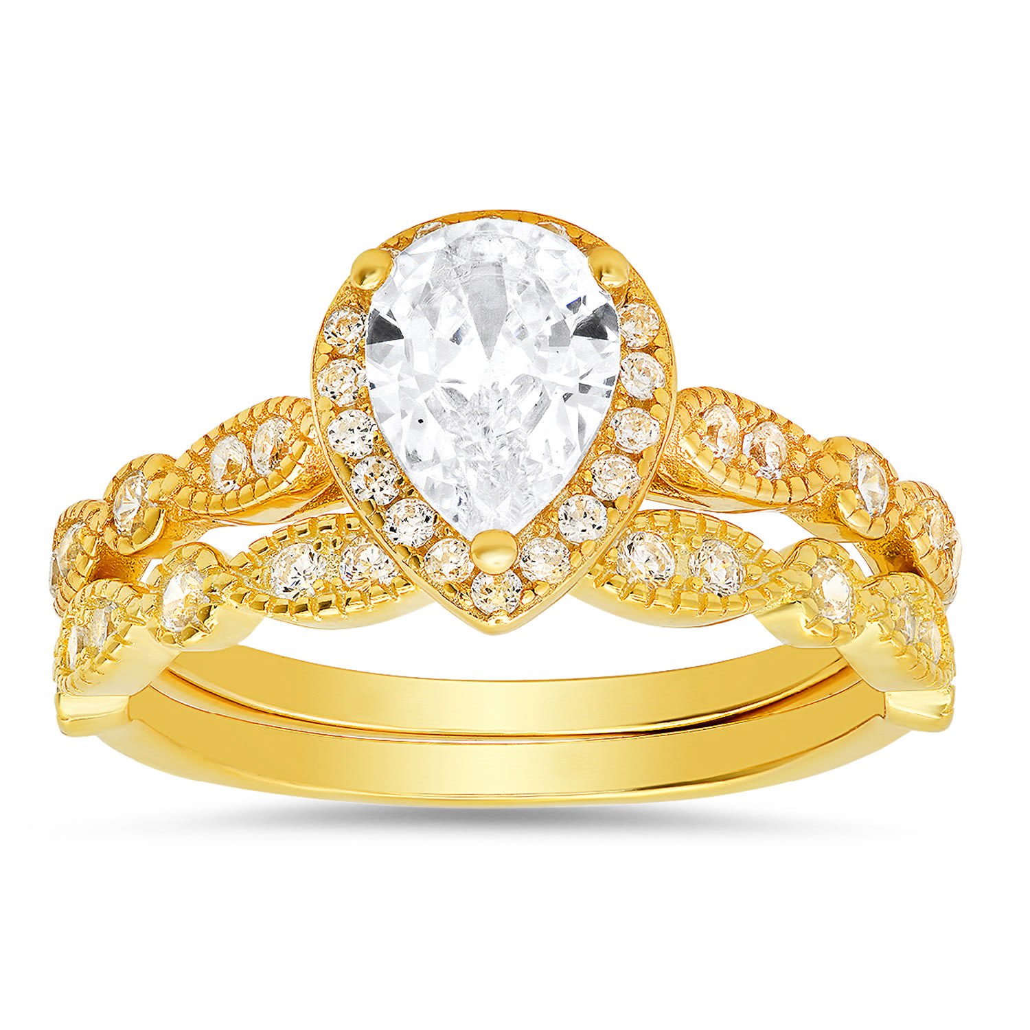 Kylie Harper Women's Gold Pear Cut Diamond Cz Stackable Ring Set