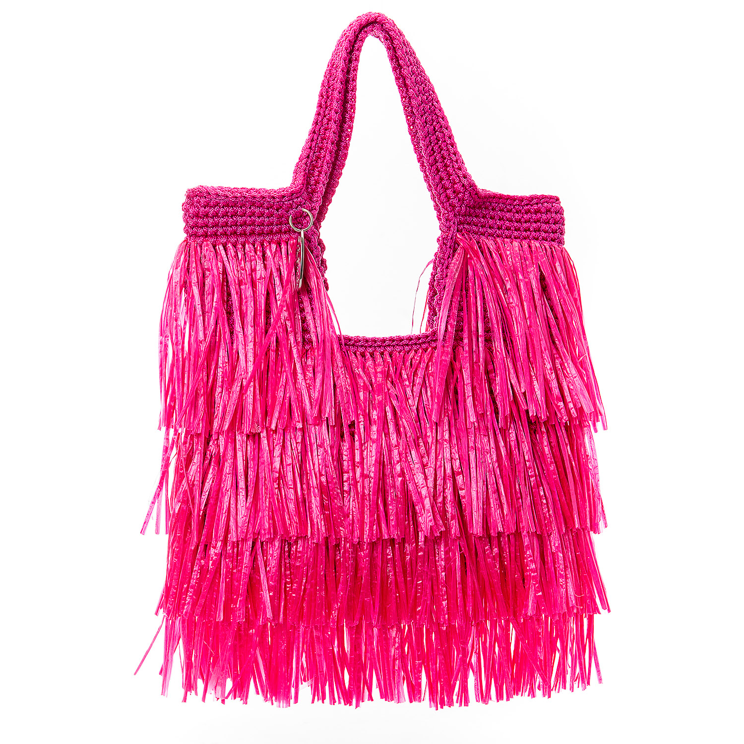 Women's Pink Tote Bag Raffia Fringes Fuchsia | Speira