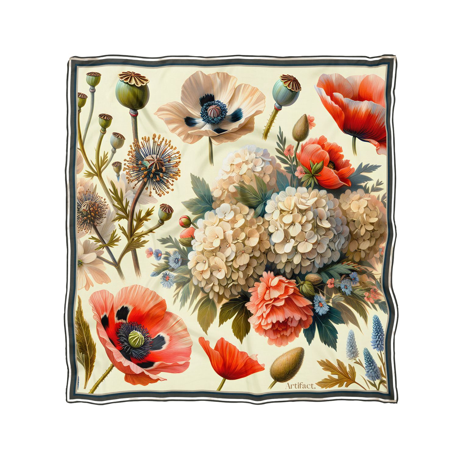 Artifact. Women's Neutrals / Red Eden Square Silk Scarf