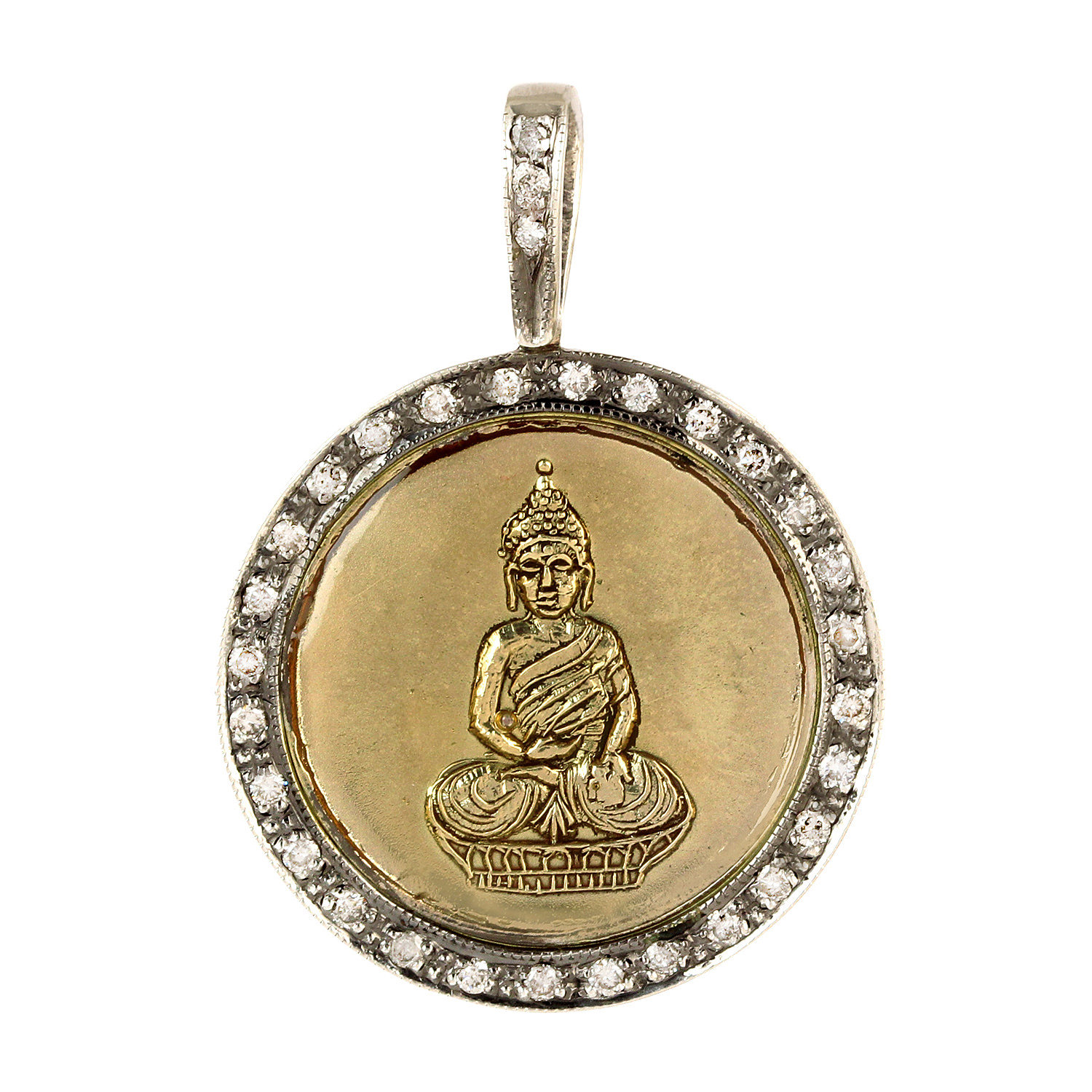 Women’s Yellow / Orange / White Diamond 925 Sterling Silver Handmade Art Of Buddha Pendant Artisan