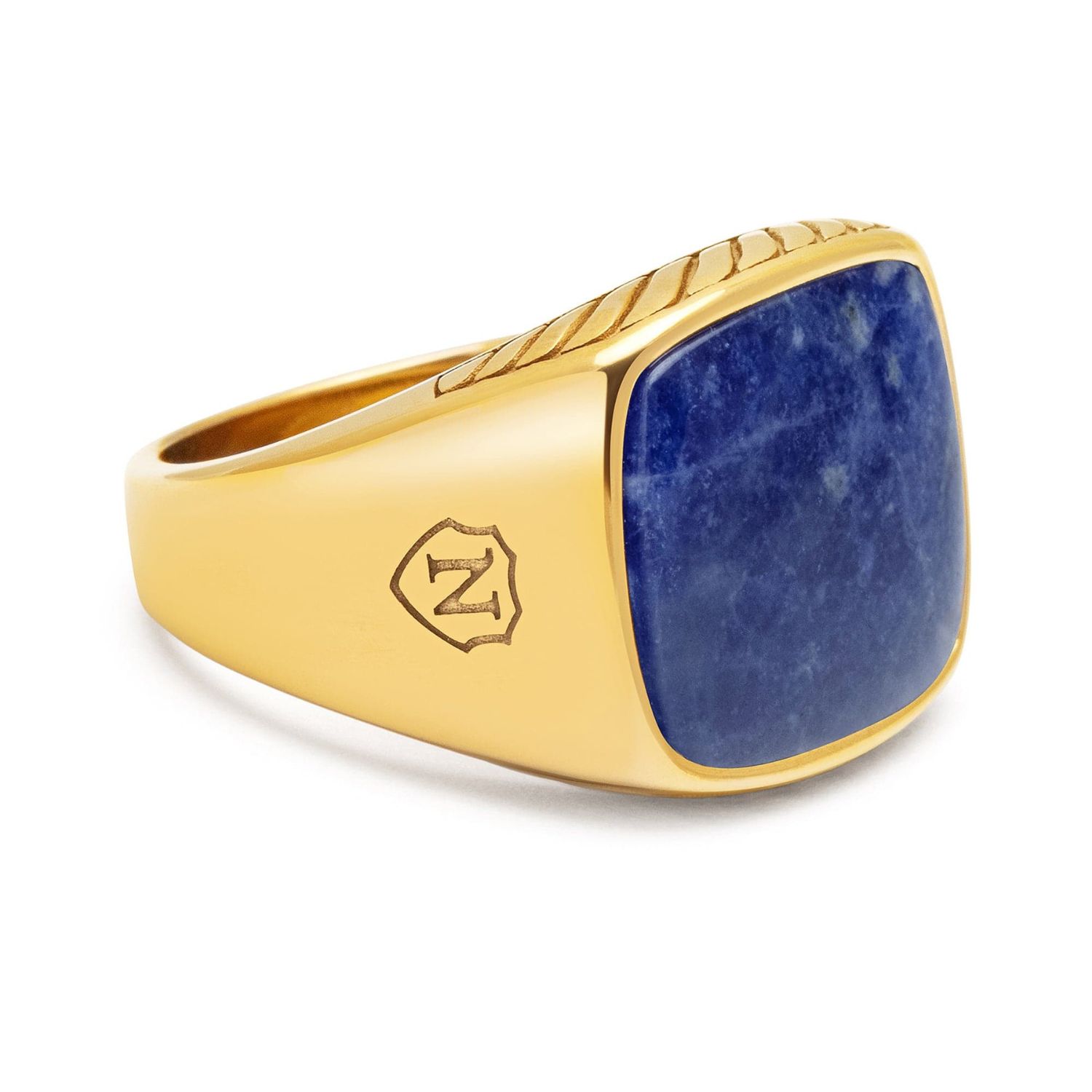 Nialaya Men's Gold / Blue Gentlemen's Gold Signet Ring With Blue Dumortierite