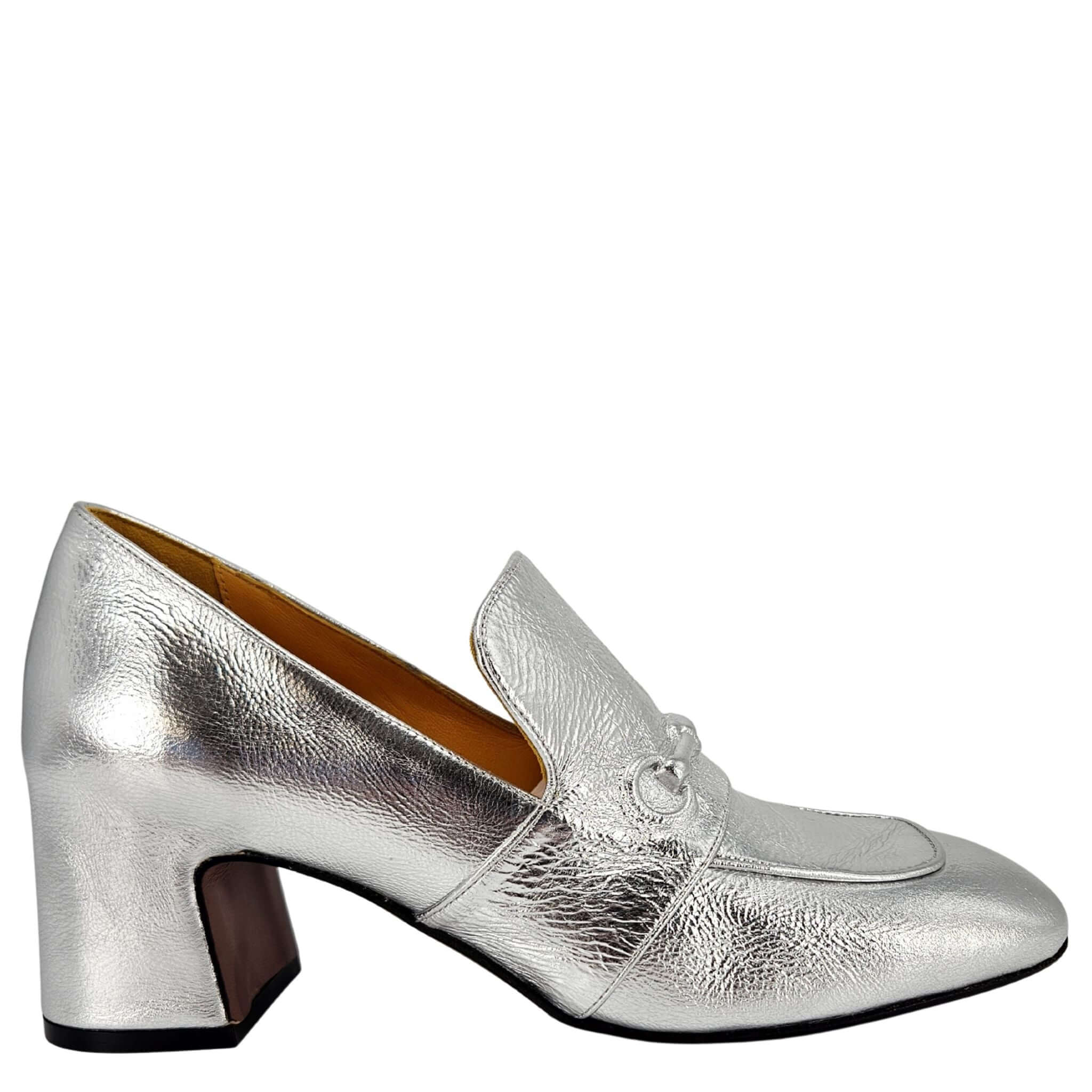 Madison.maison Women's Silver Leather Hidden Bit Heel Loafer In Silver