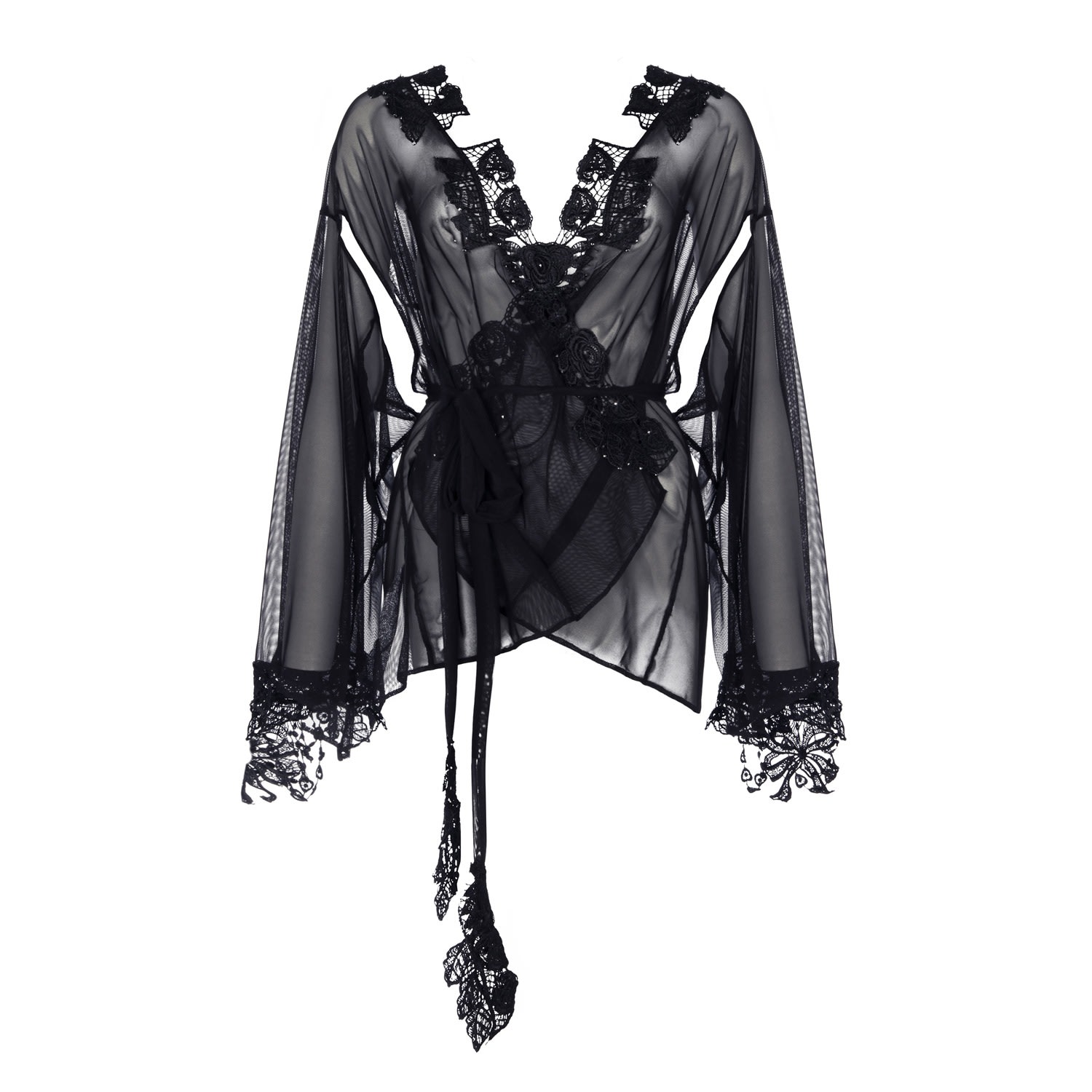 Women’s Limited Edition Sparkling Crystal Black Bisoux Kimono Extra Large Belle-Et-Bonbon