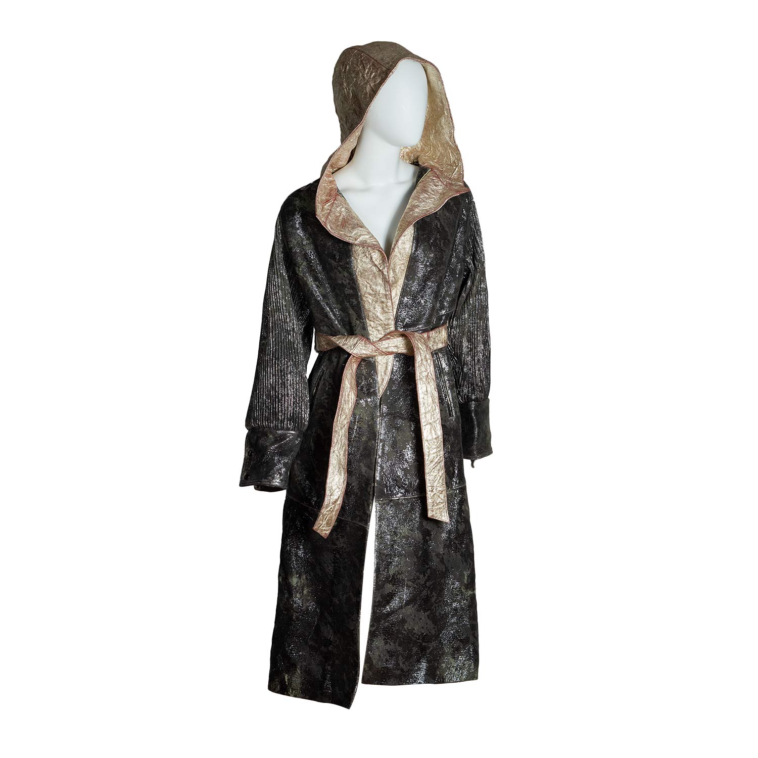 Zasta Studio Women's Gold / Green The Robe Italian Leather Jacket With Hoodie