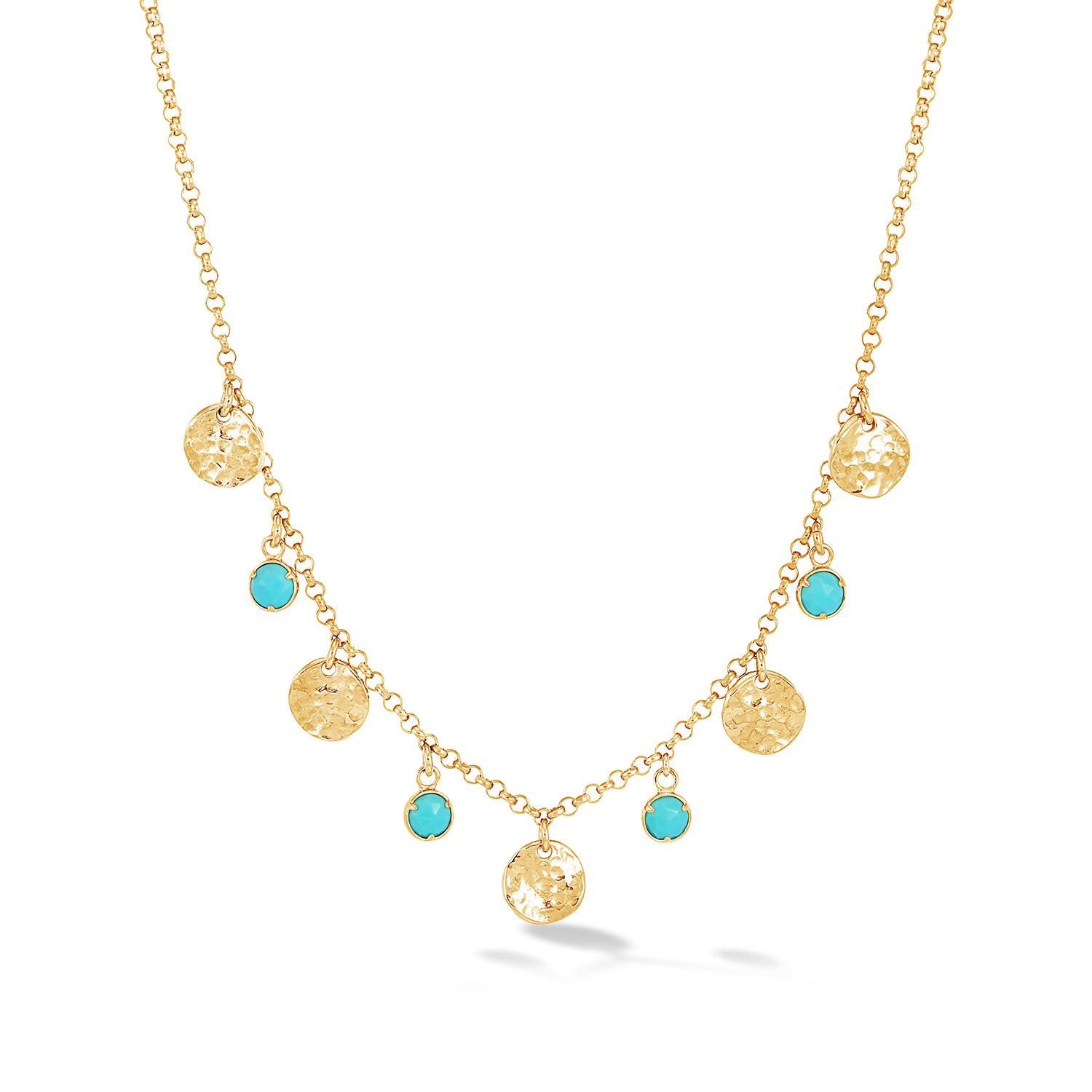 Dower & Hall Women's Gold / Blue Turquoise & Hammered Disc Collar Necklace In Gold Vermeil In Gold
