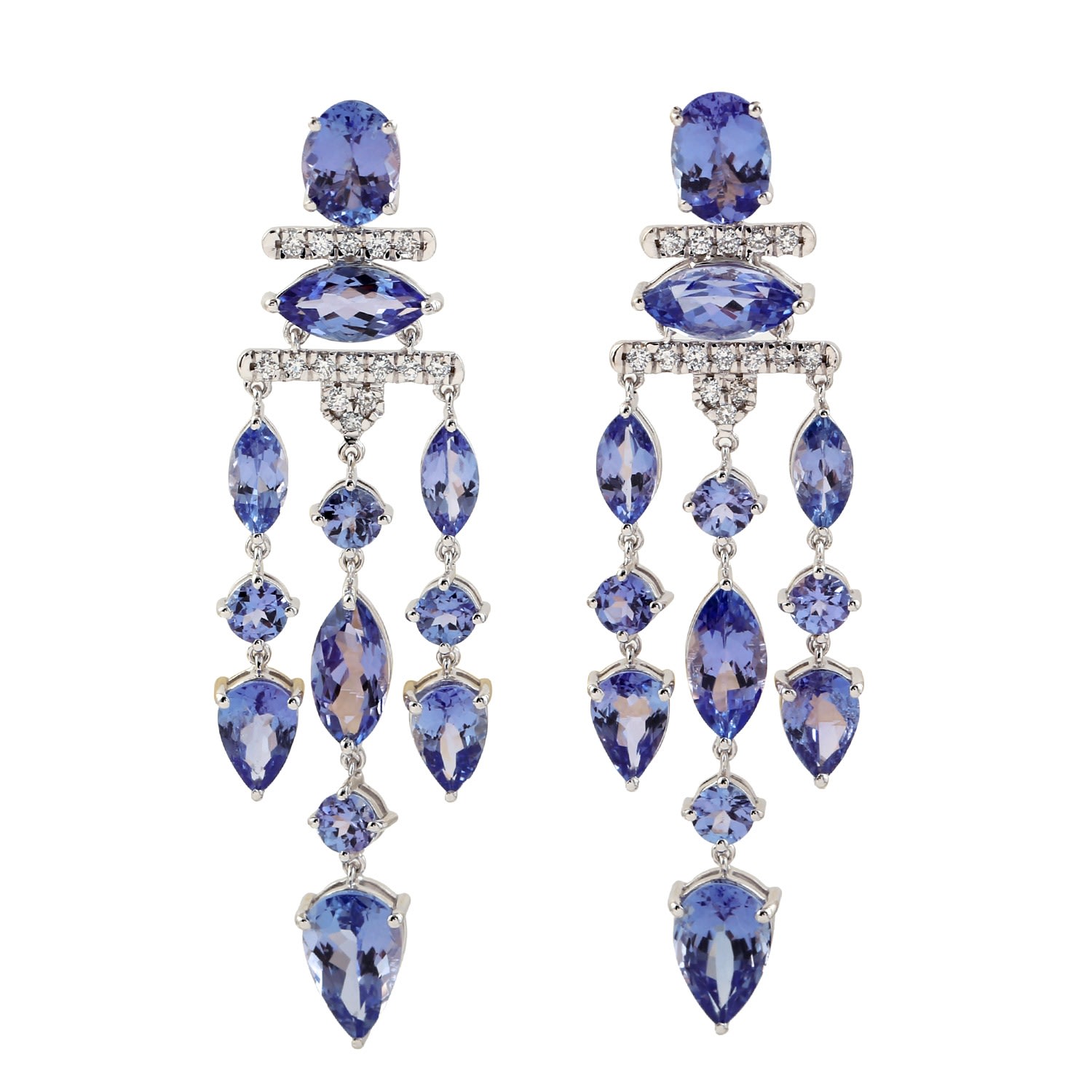 Artisan Women's Blue / White 18k White Gold Tanzanite & Diamond Chandelier Earrings In Blue