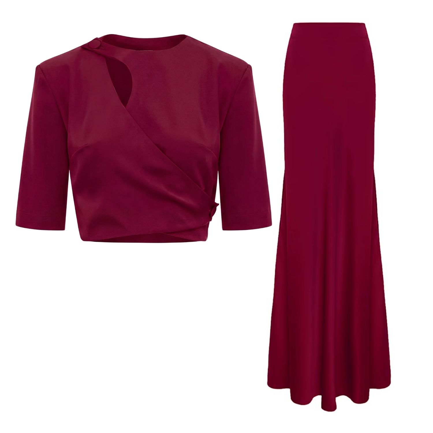 Bluzat Red Elegant Burgundy Set – Blouse With Decorative Cut-out And Long Skirt