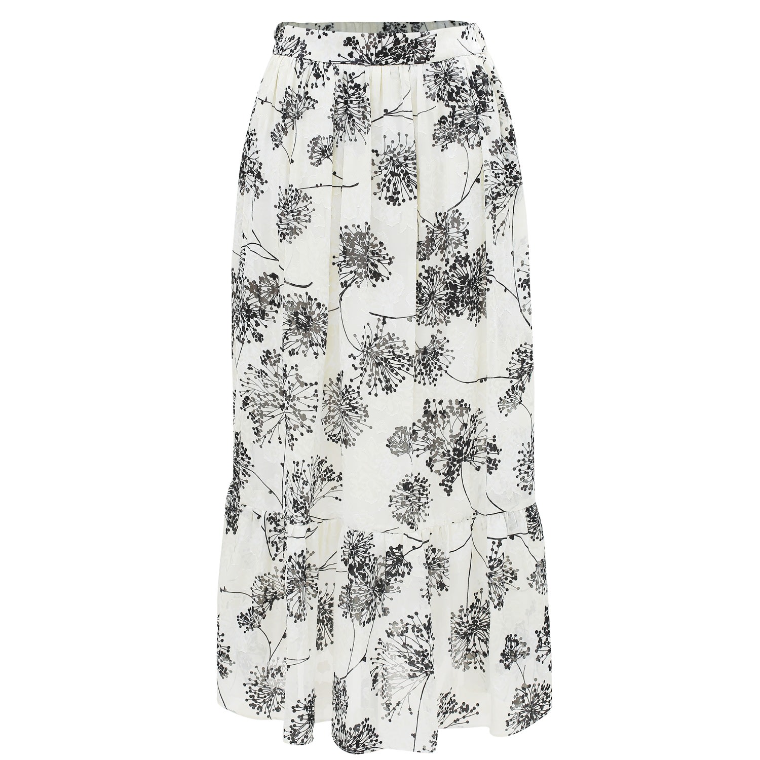 Smart And Joy Women's Long Skirt With Linear Print And Ruffles - White In White