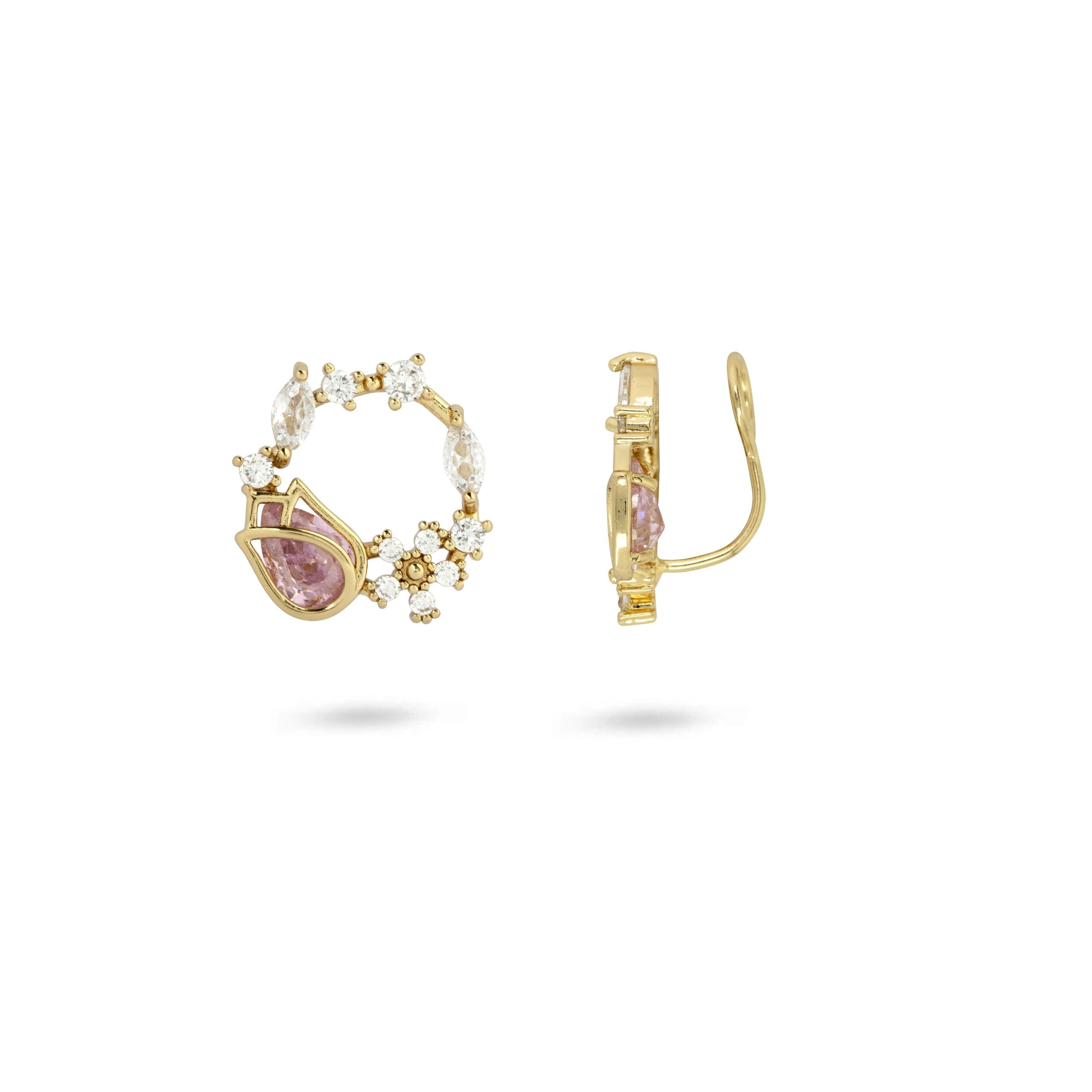 Gold Trip Women's Gold / Pink / White Pink Rose Garden Clip On Earrings In Gold