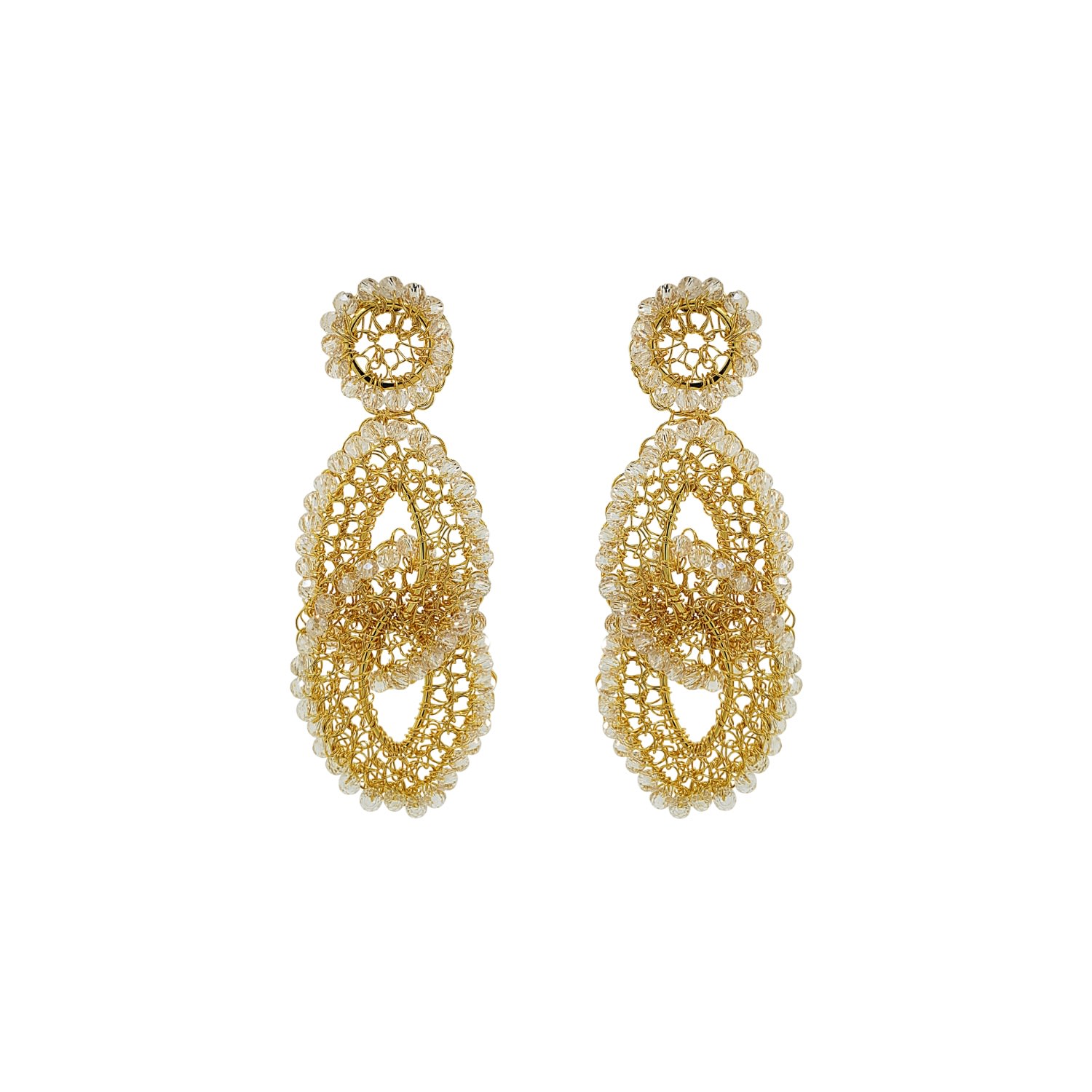 Lavish By Tricia Milaneze Women's Gold / Neutrals Clear & Gold Minerva Handmade Crochet Earrings