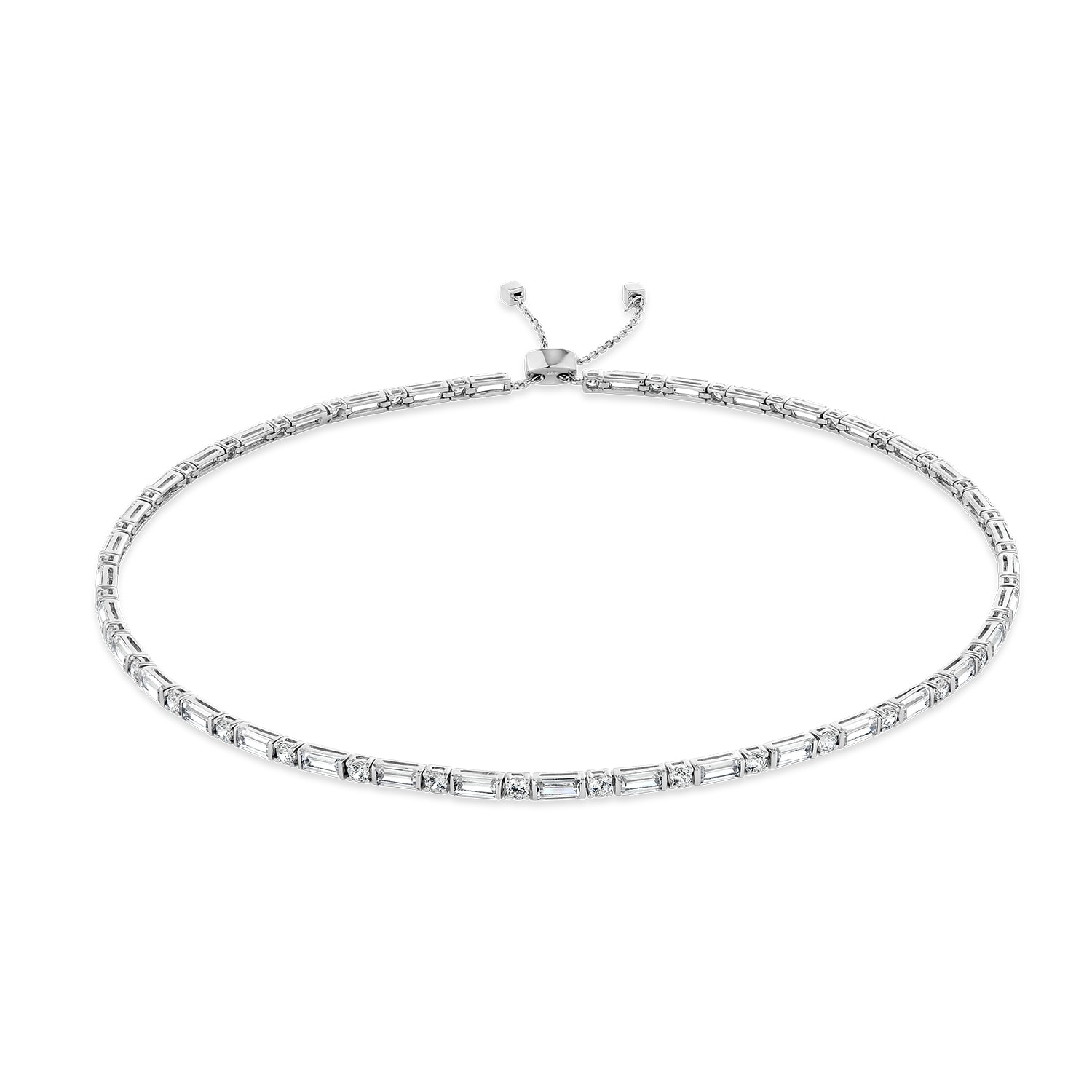 Sally Skoufis Women's White / Silver Baguette Necklace With Man Made Cz Diamond Stimulant In Sterling Silver