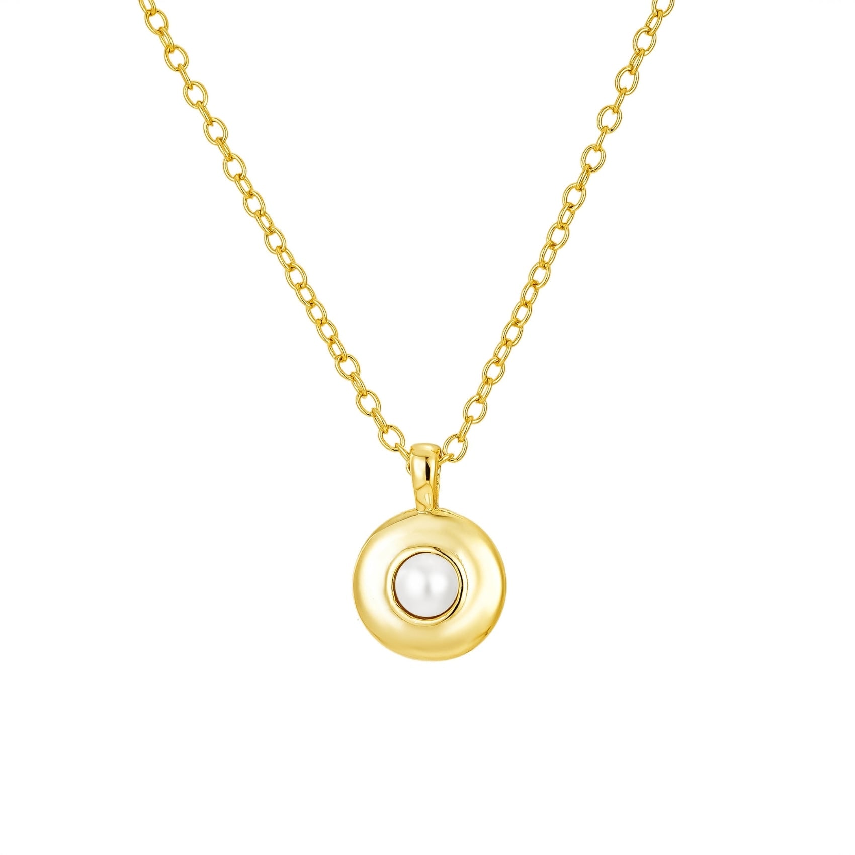 Nazzar Men's Mini Pearl Gold Round Pendant Necklace