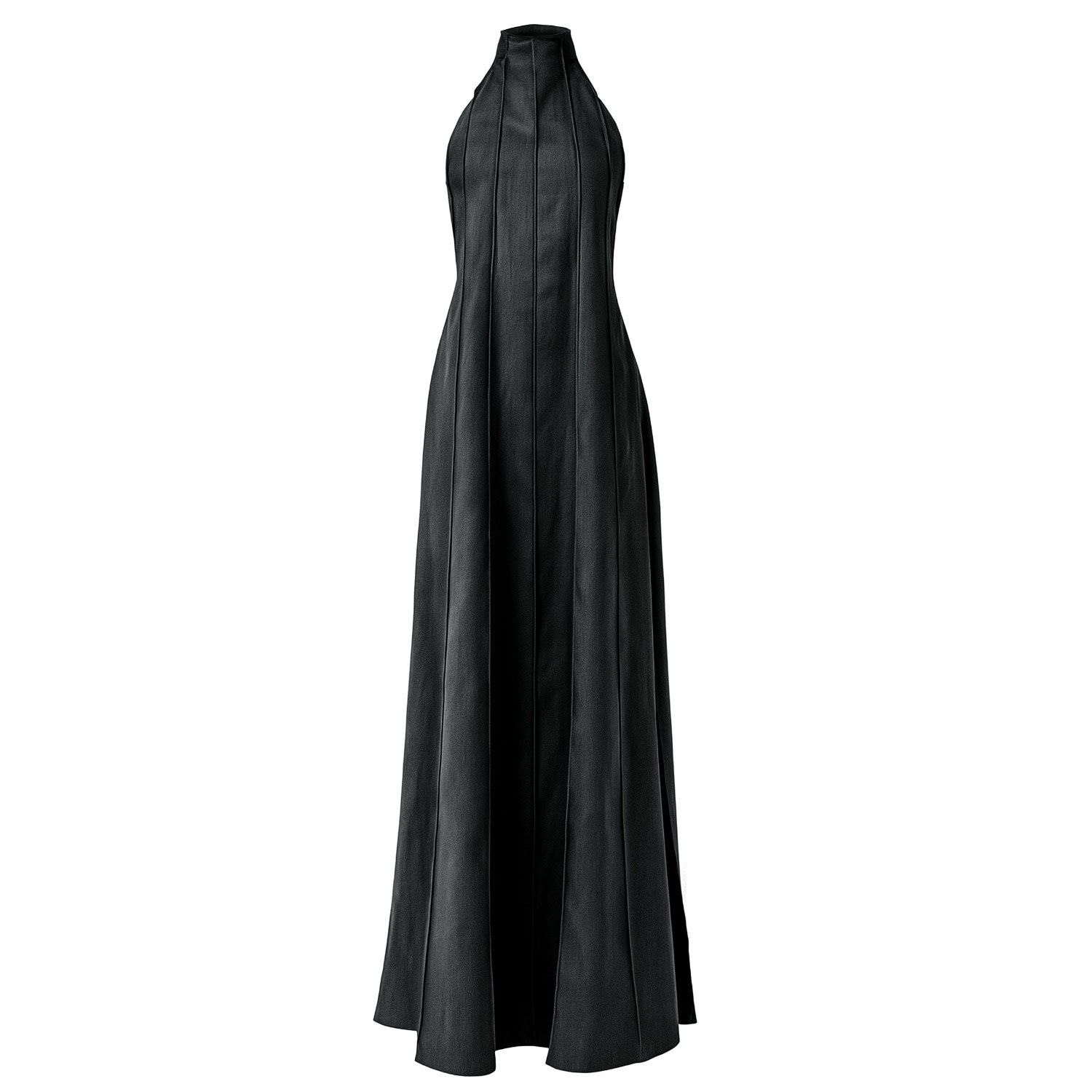 Kargede Women's Black Linen Maxi Dress – Pleated Designer Halter Gown In Black