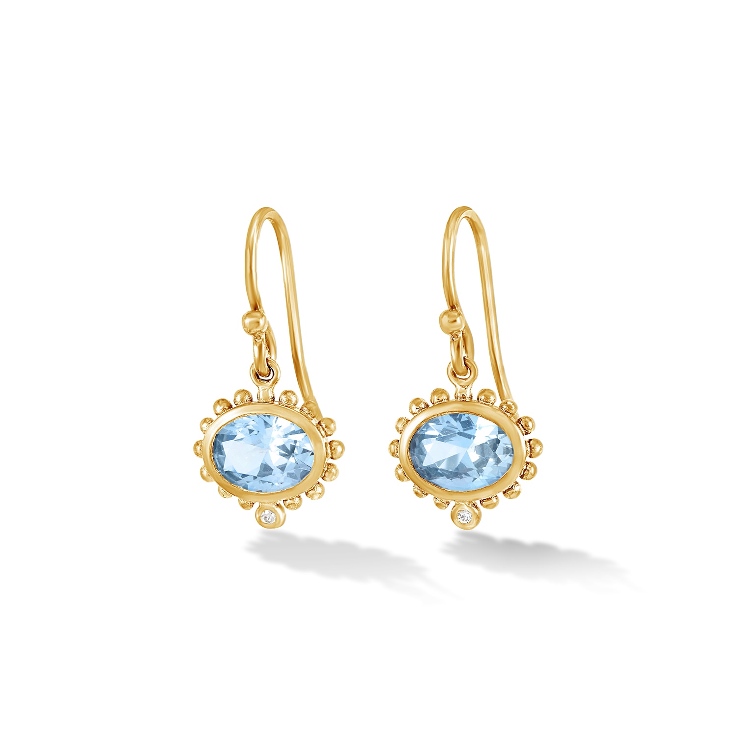 Dower & Hall Women's Gold / Blue Fine Yellow Gold Anemone Oval Drop Earrings With Blue Topaz & Diamond