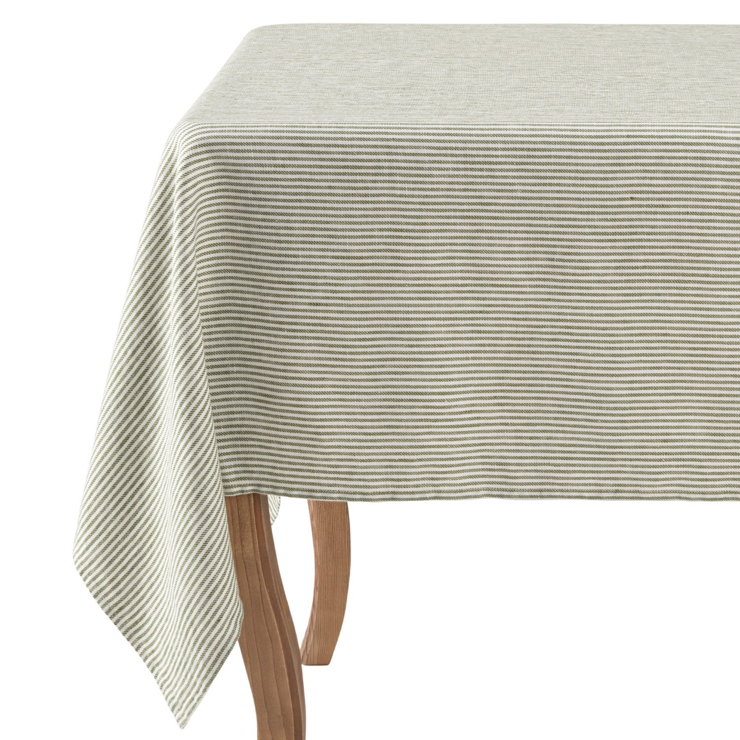 Green / White Twill Stripe Green Linen Tablecloth By Mindthegap