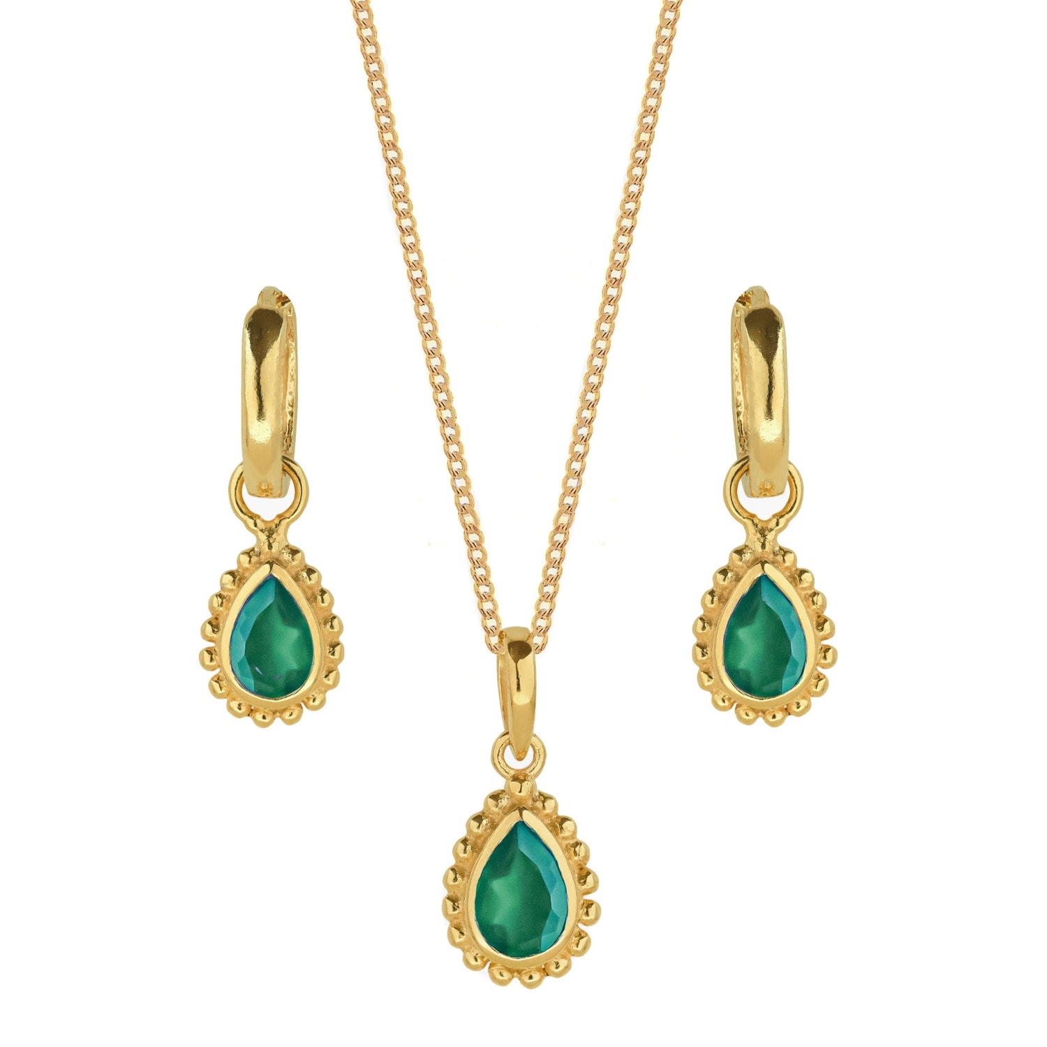 Charlotte's Web Jewellery Women's Gold / Green May Birthstone Gold Necklace And Earring Set - Green Onyx In Multi