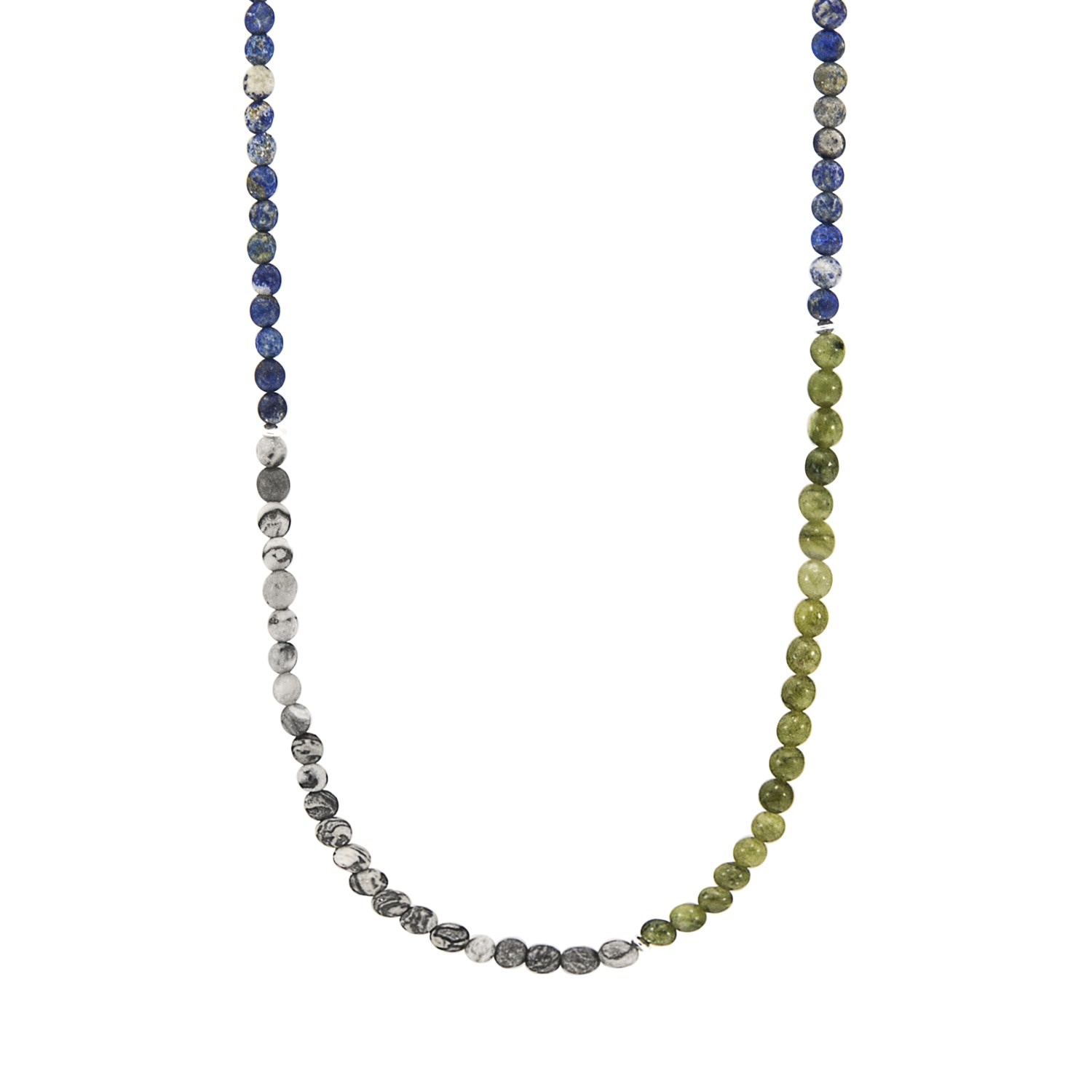 Anchor & Crew Men's Grey Jasper, Green Jade & Blue Sodalite Isaac Silver & Stone Skinny Necklace X Wrap Bracelet In Gray