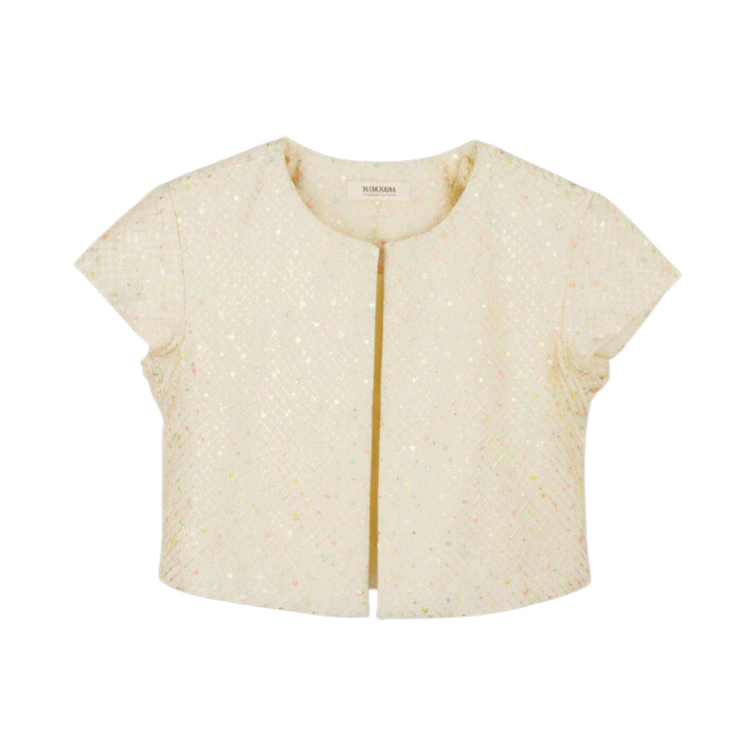 Stovaria Women's Gold Pastel Thread Embroidery Silk Crop Coat