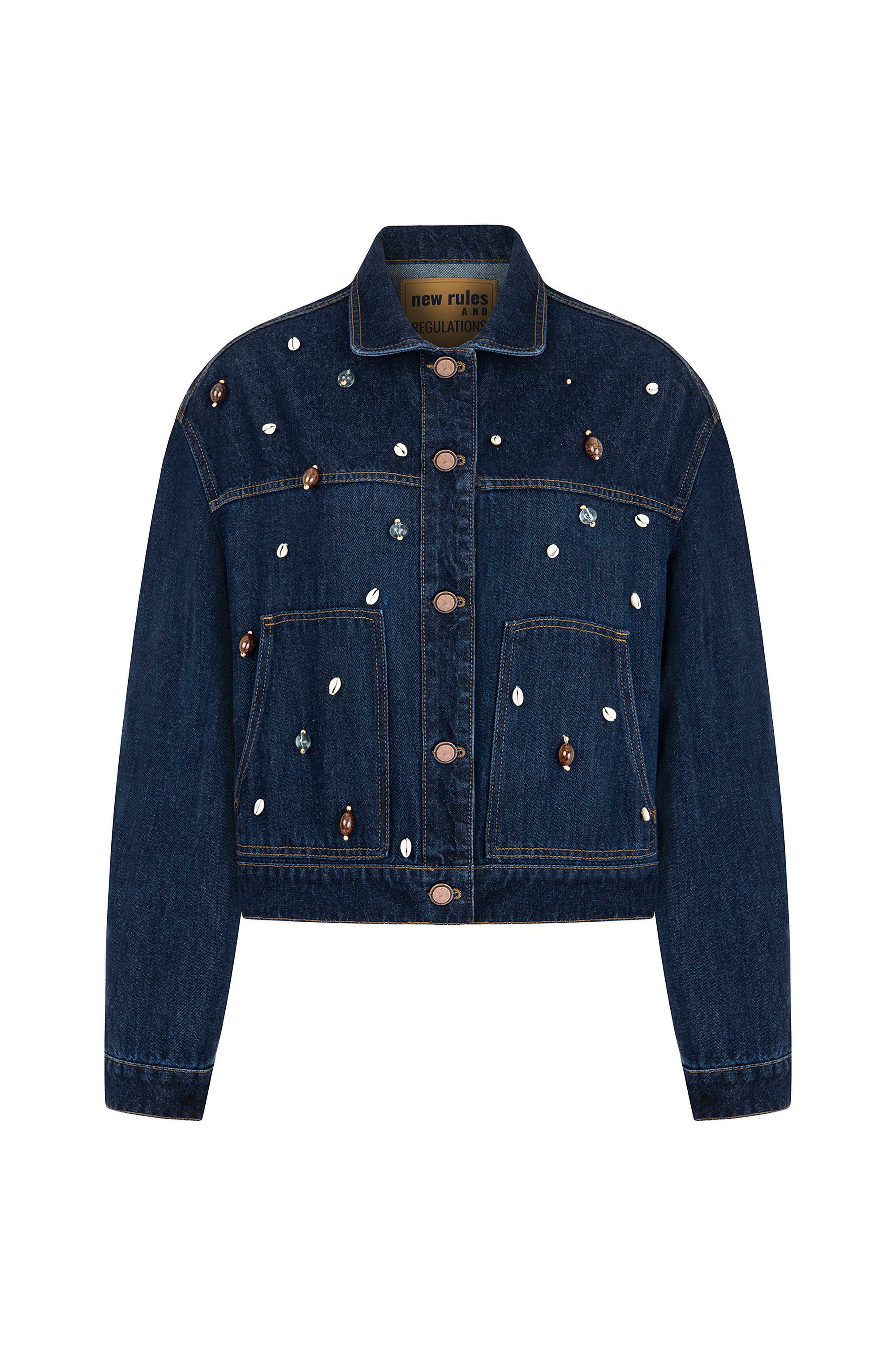 Nocturne Seashell Designed Jean Jacket In Blue