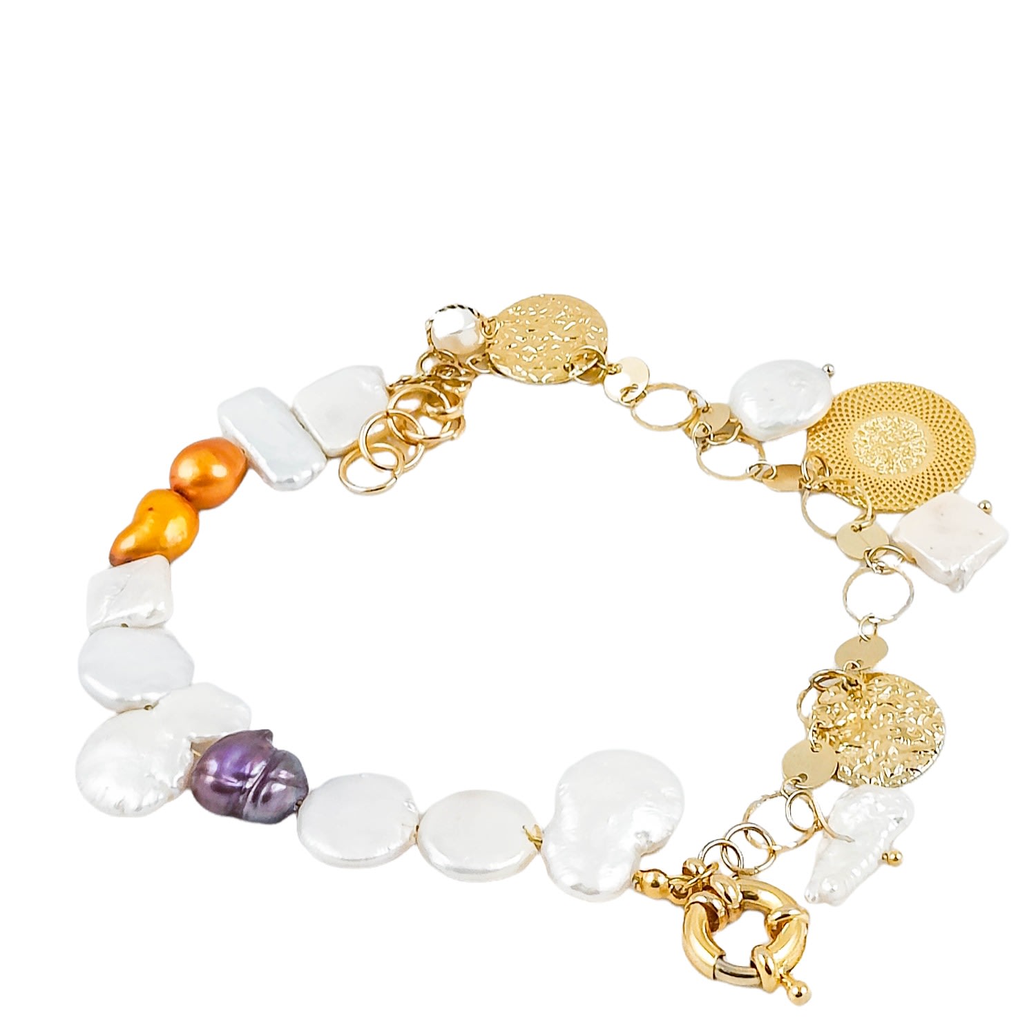 Women’s White / Gold Stellar Multi Pearl & 24K Gold-Plated Coin Bracelet Ortus
