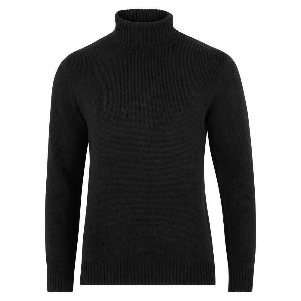 Mens Midweight Pure Cotton Fitted Submariner Roll Neck Harrison Jumper - Black XXL Paul James Knitwear