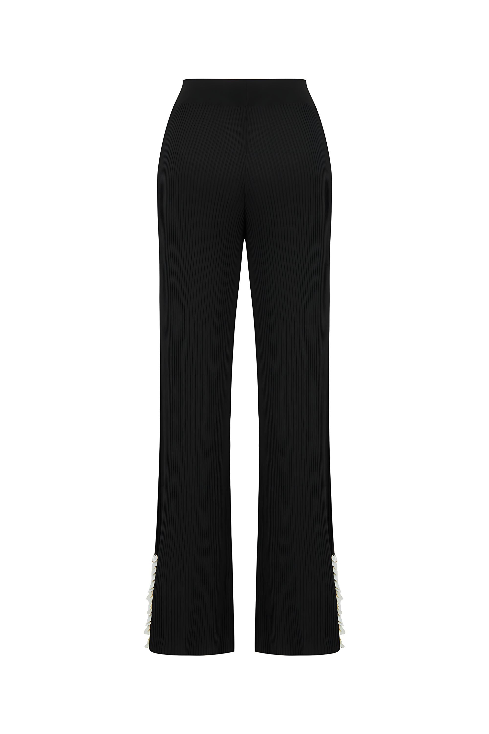 Nocturne Women's Mother Of Pearl Beaded Knit Pants - Black