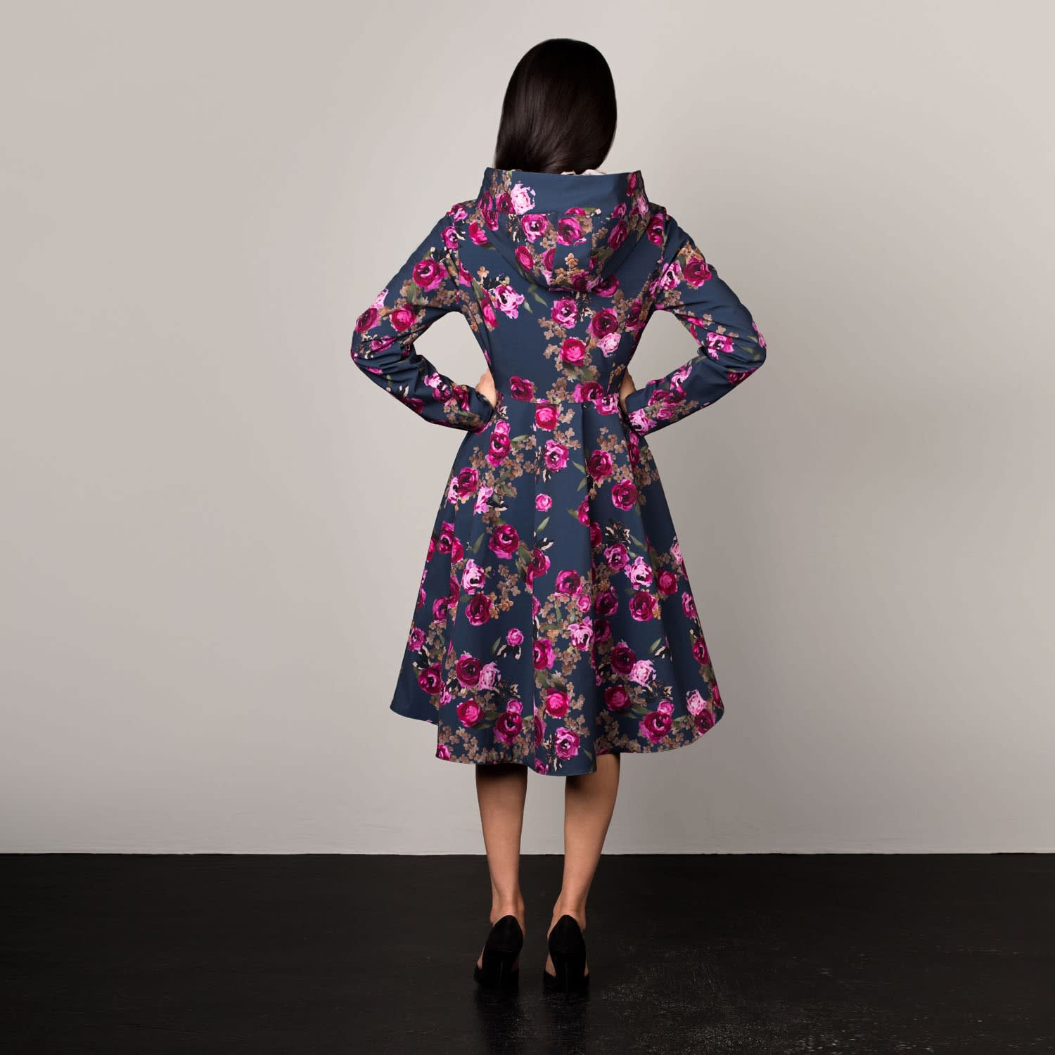 Fit and flare clearance raincoat with hood