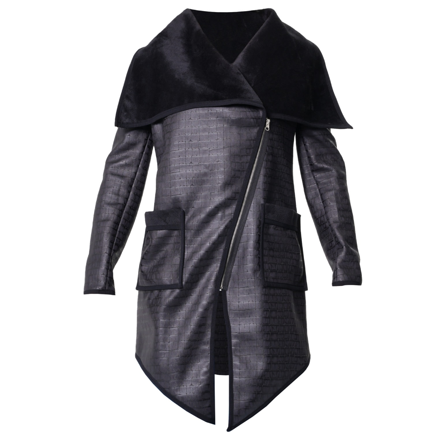Women's Embossed Suede Blazer In Black | Large | Metamorphoza