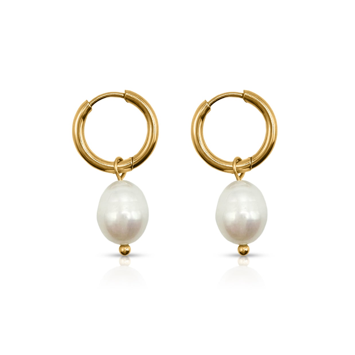 Ever Jewellery Women's Gold After Dark Pearl Hoop Drop Earrings In Gold