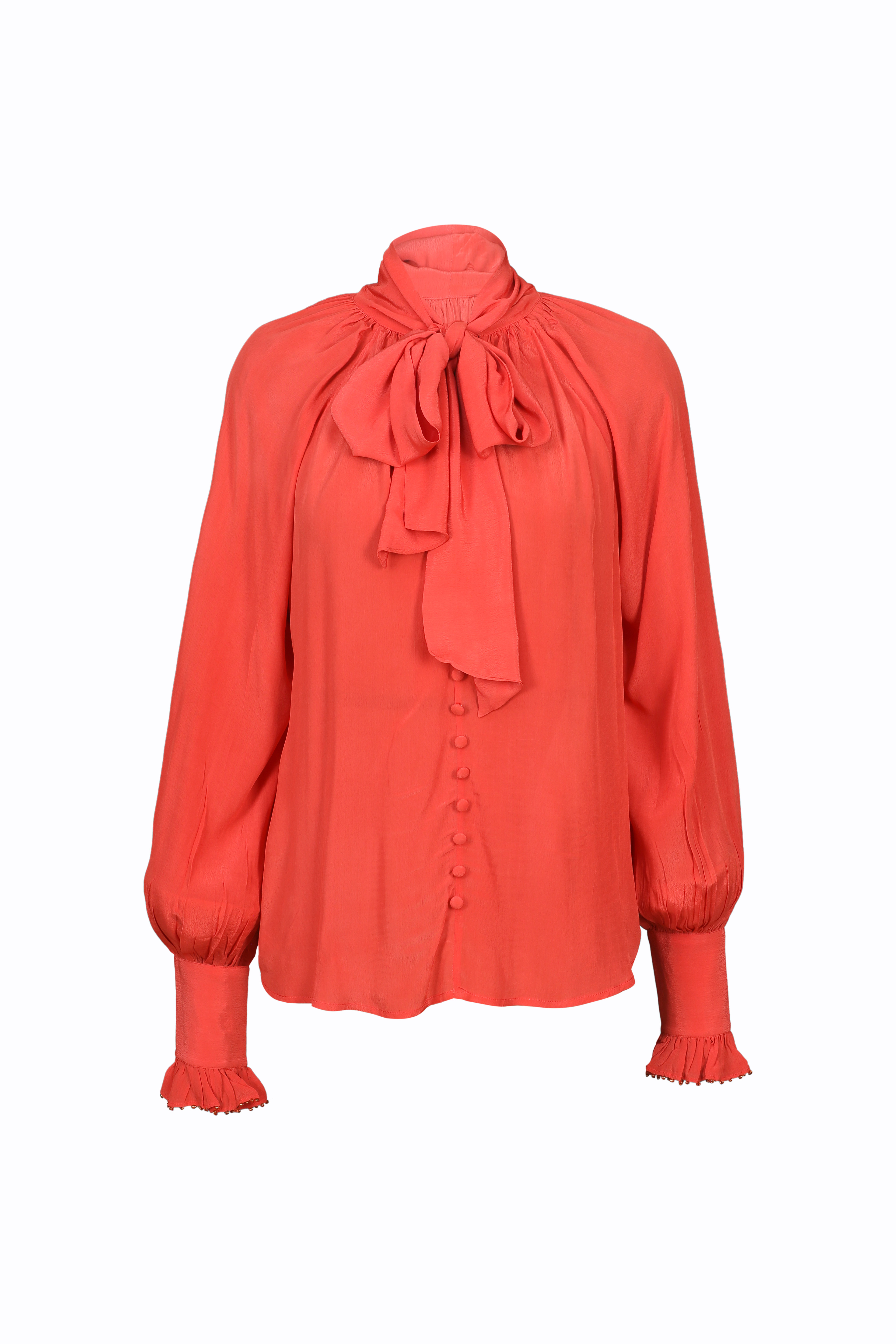 Lulu Zagame Women's Sash Tie Blouse In Coral Red In Red