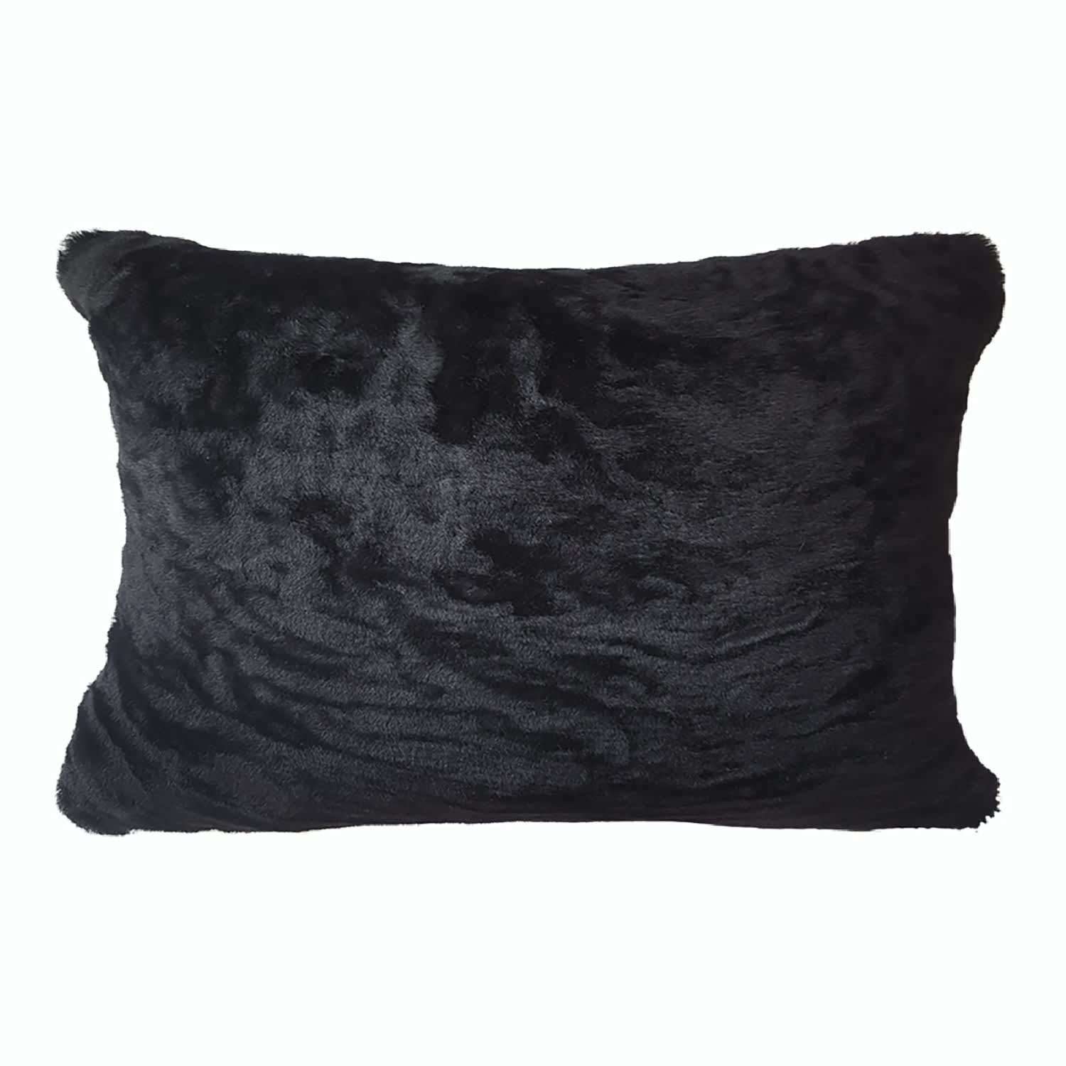 Sheepskin Bolster Cushion Black Wavy 