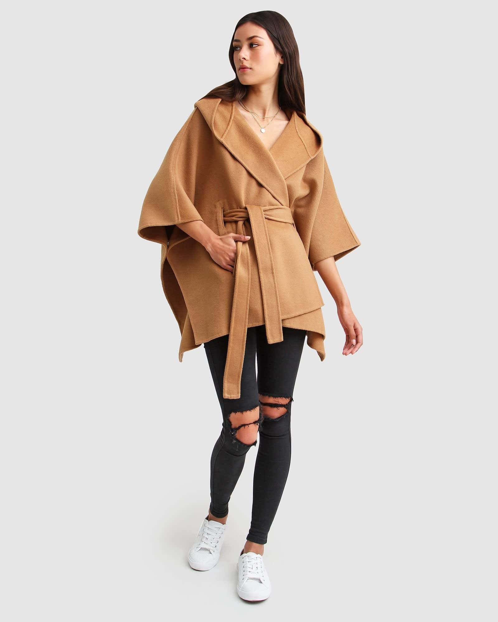 Jackson Landing Wool Blend Cape Coat - Dark Camel | Belle