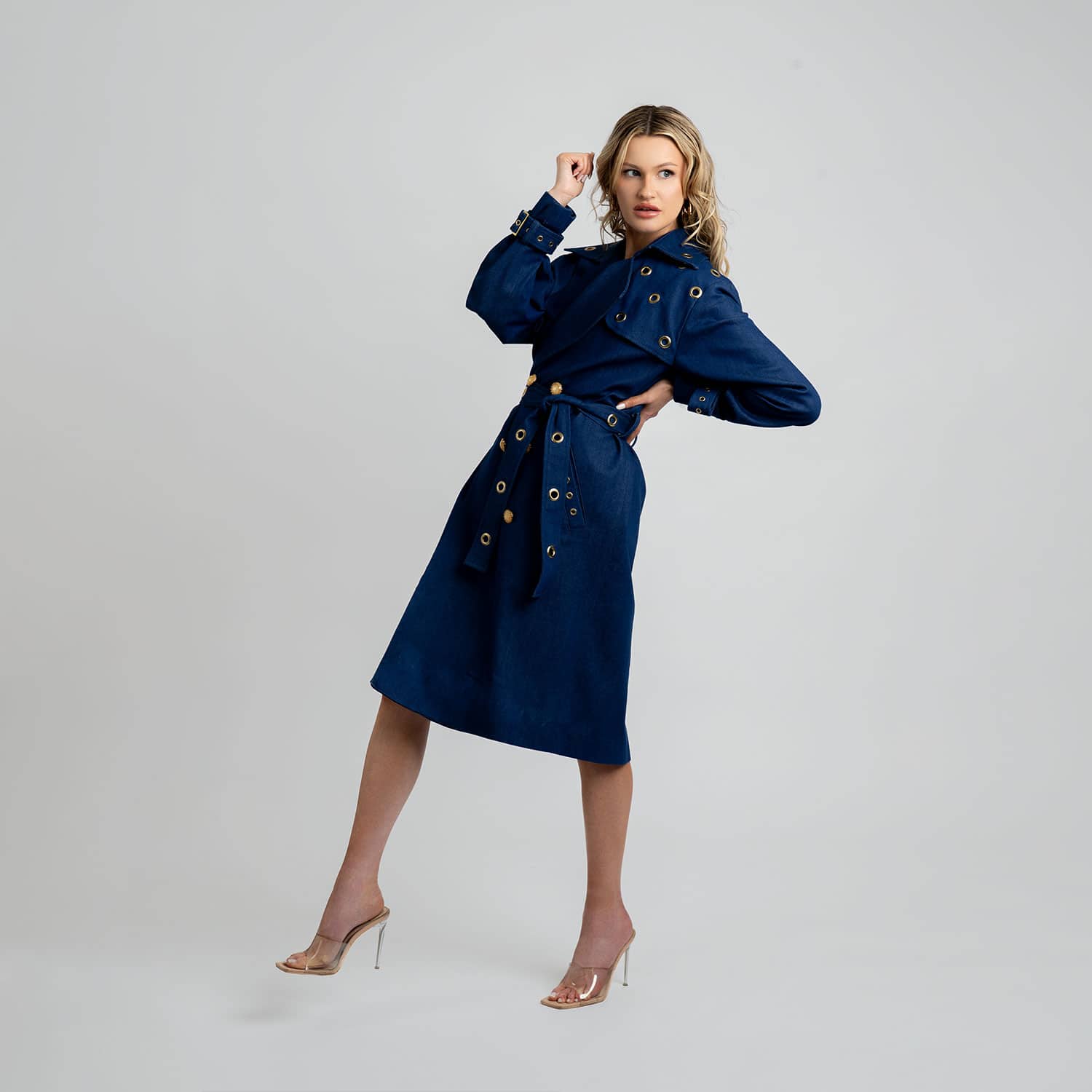 white christmas dresses Blue Denim Trench Coat main image 0