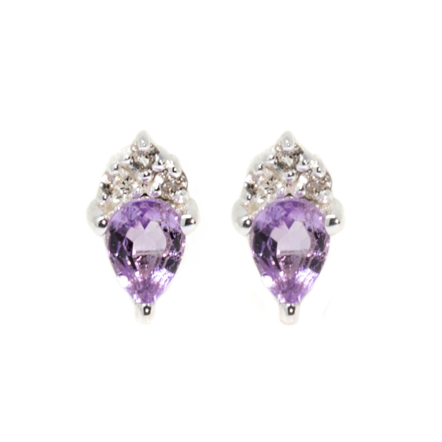 Nasi Silver Women's Purple Pear Atarah Studs- Amethyst & White Topaz, Silver In Purple