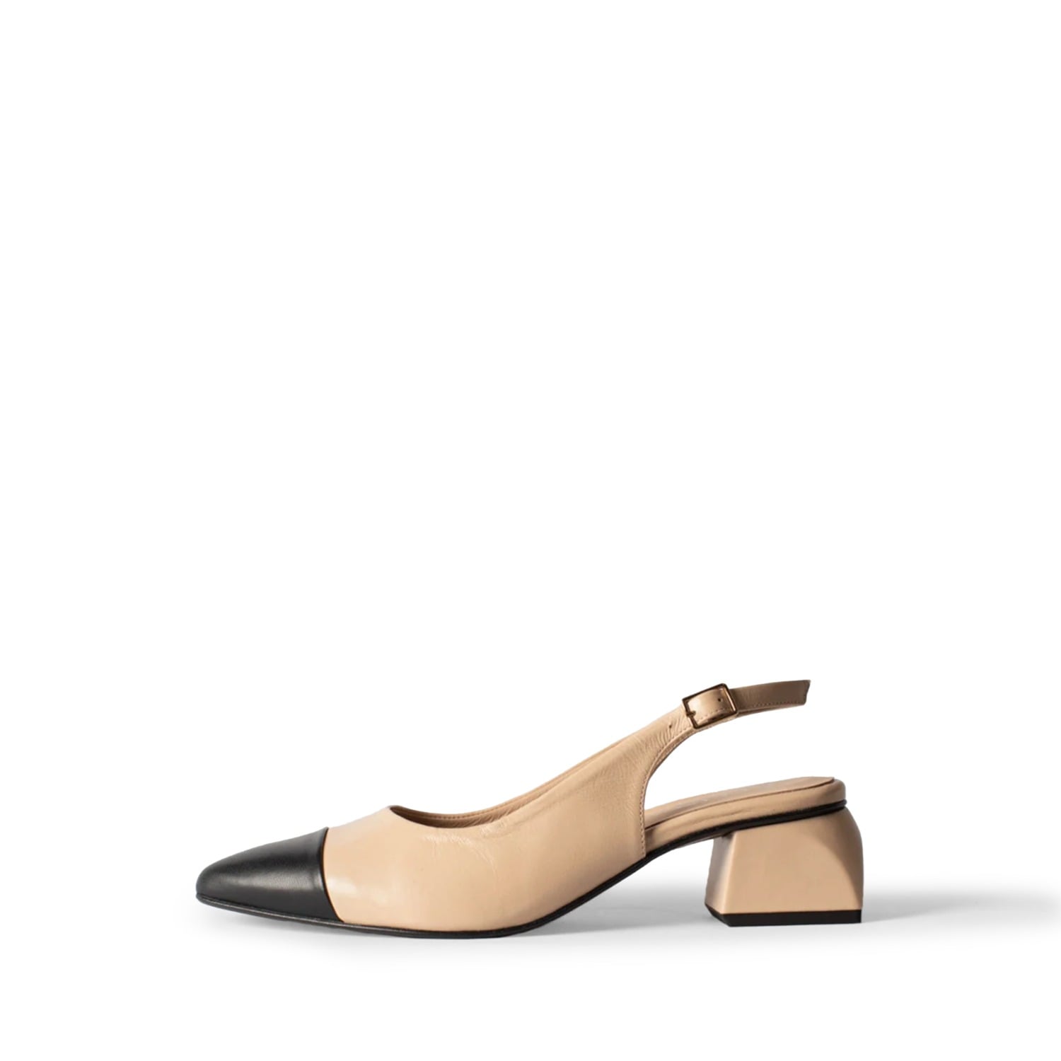 Women’s Neutrals / Black Sonia Beige Slingback Pumps With Block Heel And Pointed Toe In Genuine Leather | 7 Uk | Alura