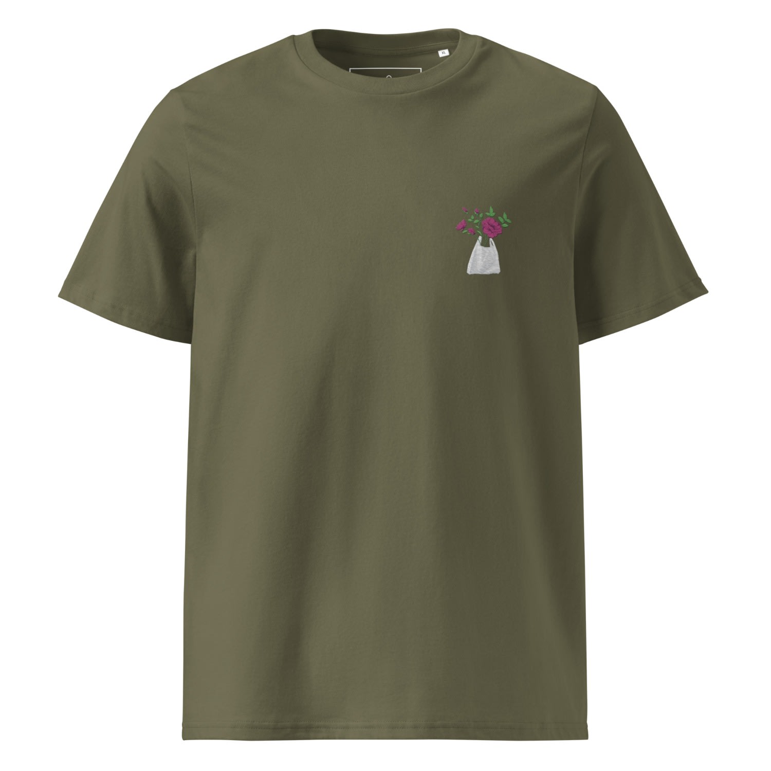 Anchor & Crew Green Khaki Peony Garden Dystopia Organic Cotton Embroidered T-shirt - Men In Green