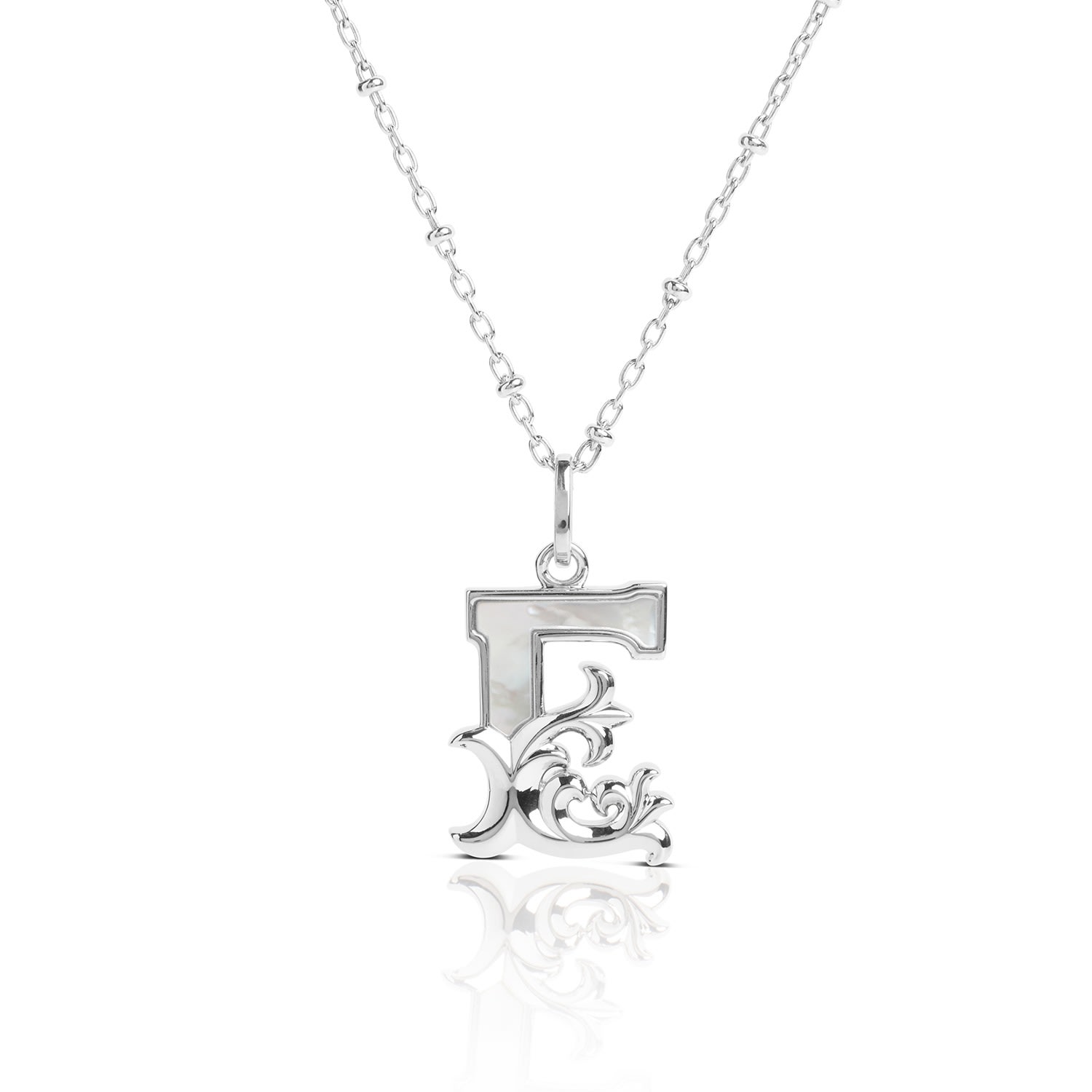 Kasun Women's Solid Silver E Initial Necklace With Mother Of Pearl In Silver