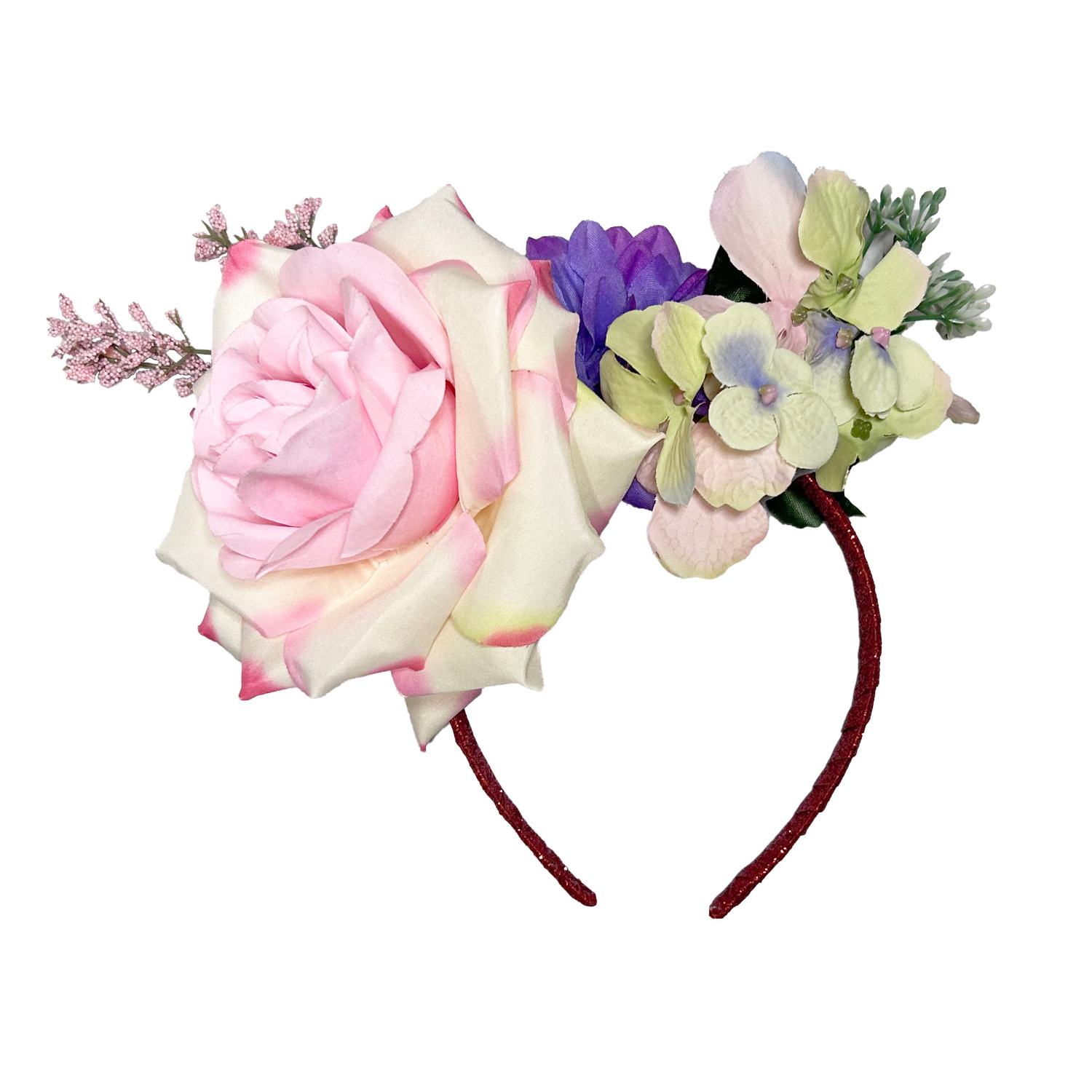Women's Red / Pink Valentina Glitter Rose & Flowers Headband | One Size | Natalia Petruch